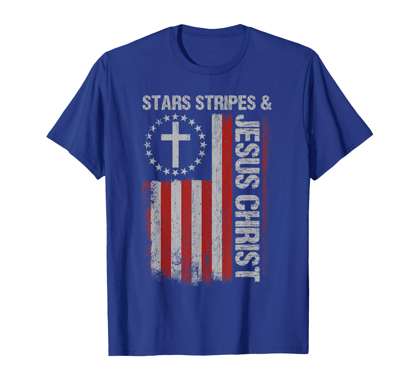 Stars Stripes Jesus Christ US Flag Christian 4th Of July Men T-Shirt