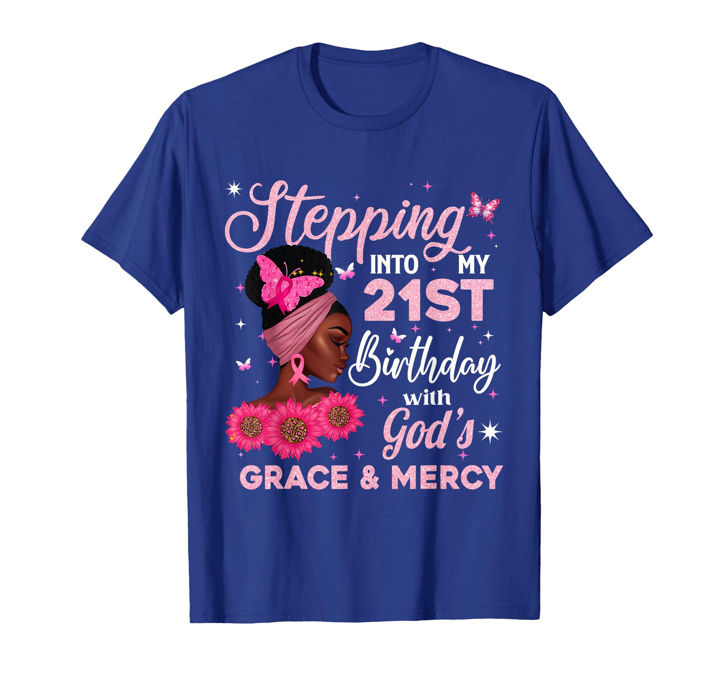 Retro 21st Bday Woman Breast Cancer Butterfly 21 Years Old T-Shirt
