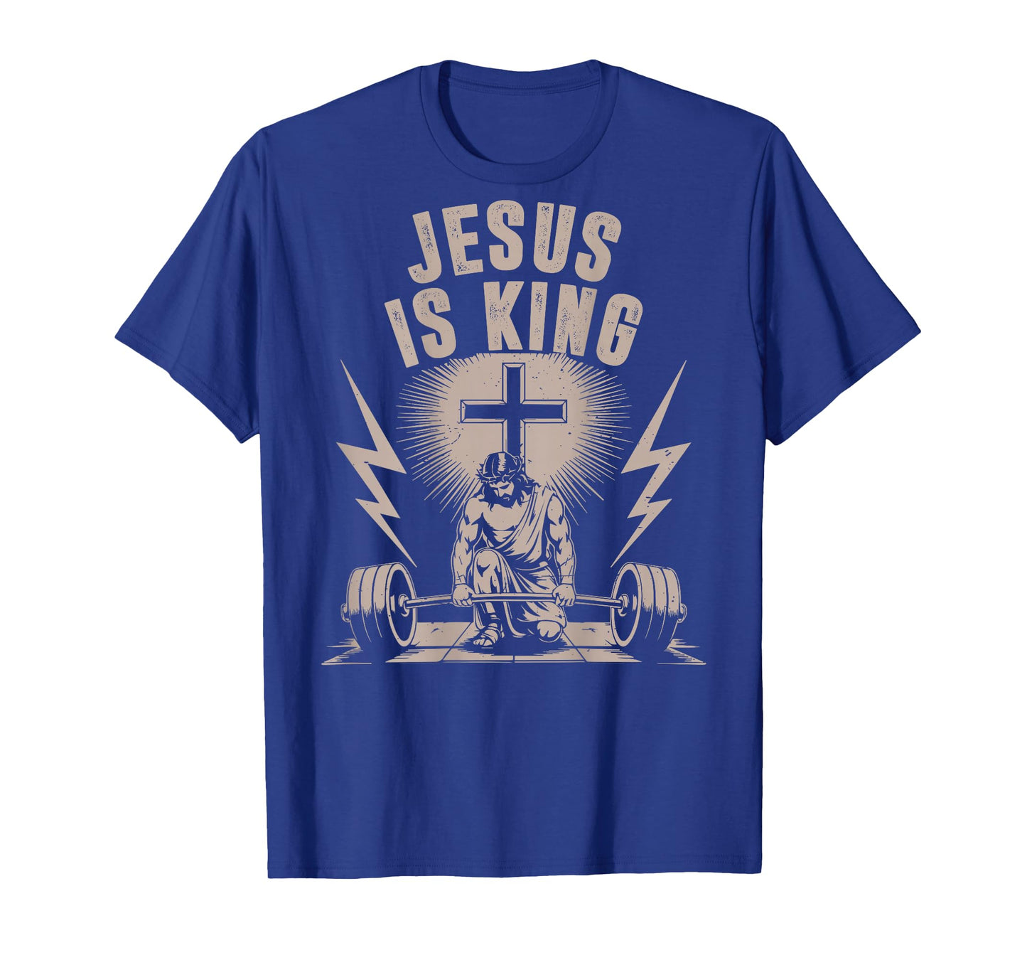Jesus is King Barbell Cross Funny Christian Workout Gym Men T-Shirt