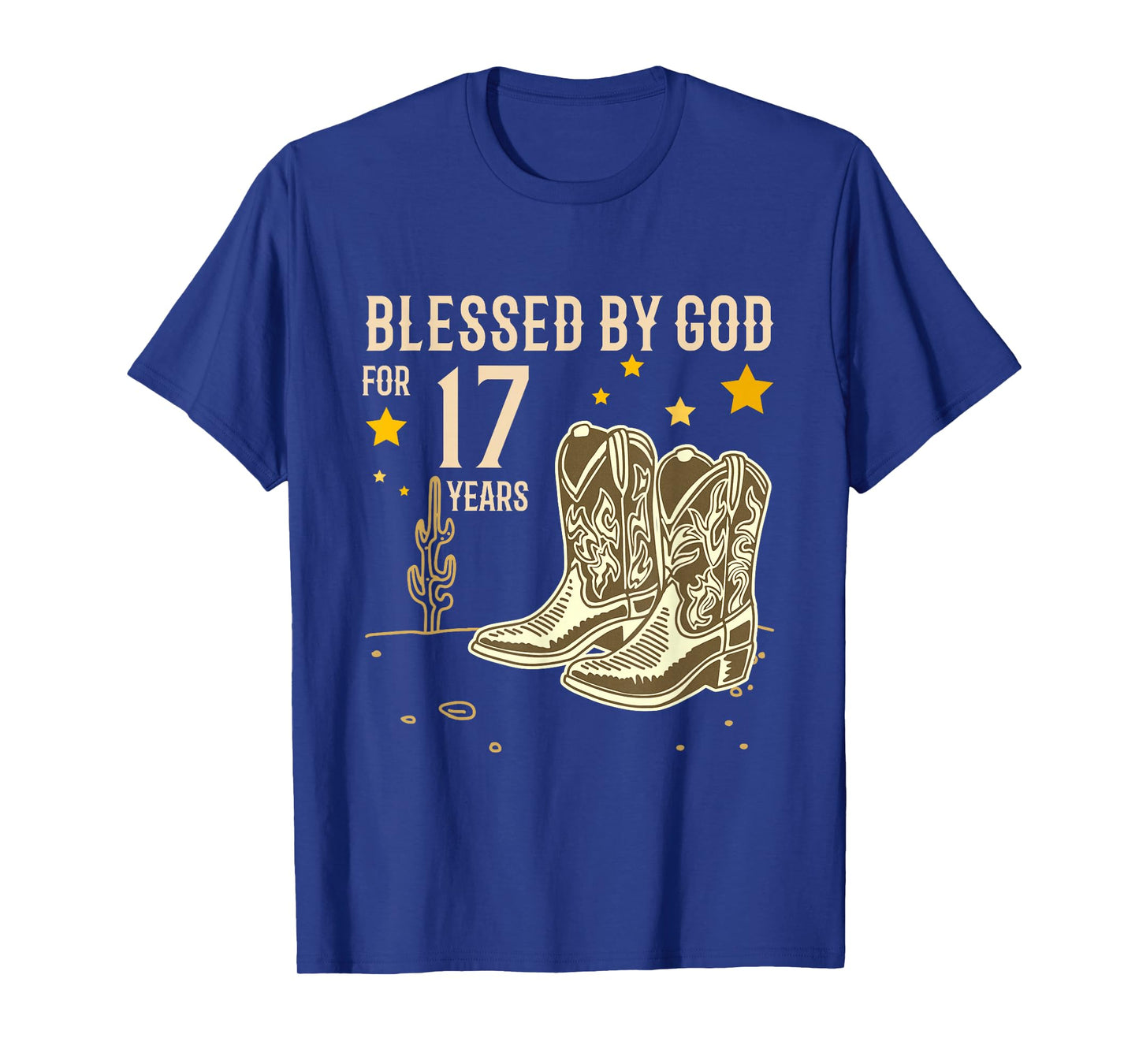 Vintage Blessed by God for 17 Years Cowboy 17th Birthday Boy T-Shirt