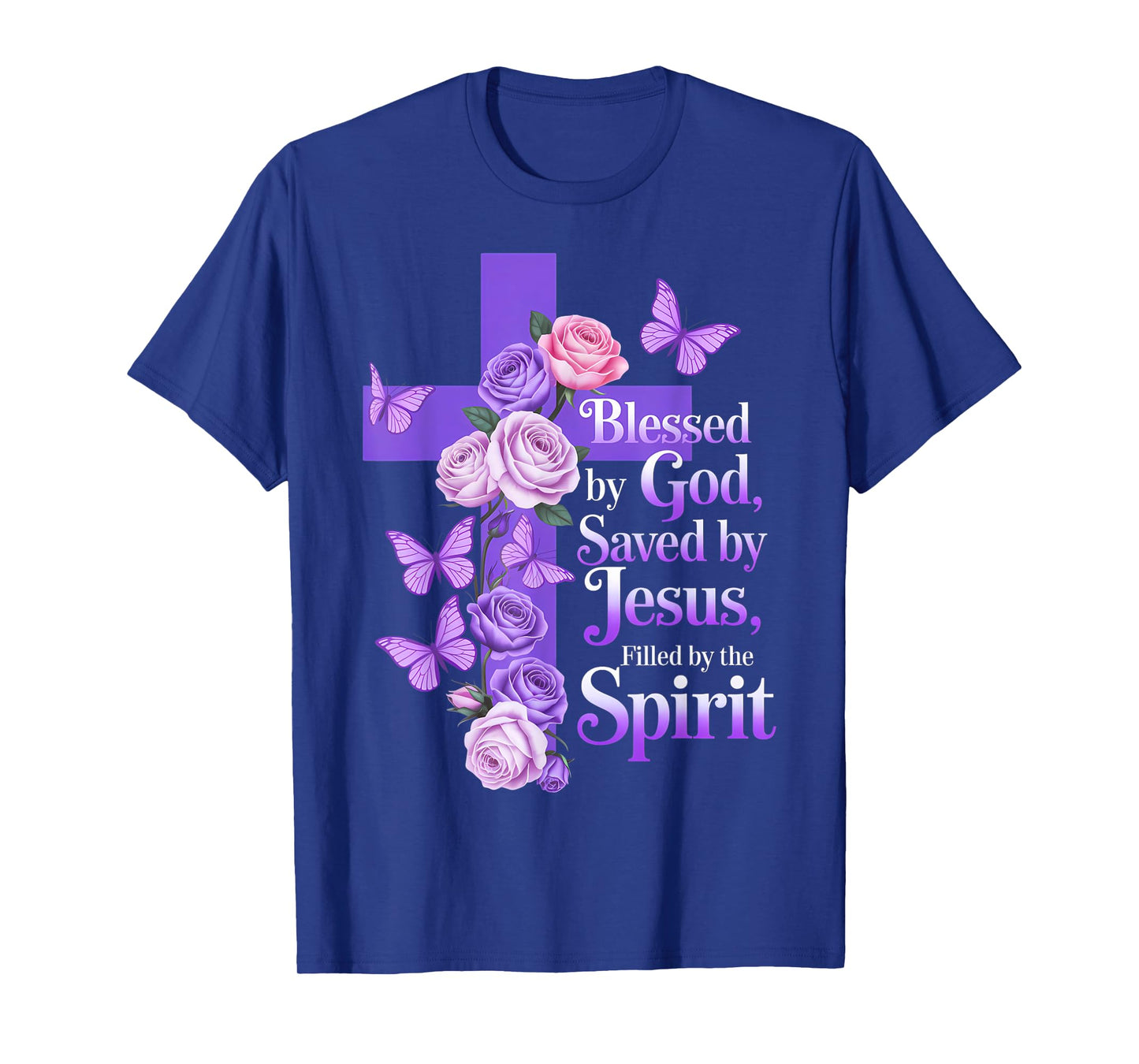 Blessed by God Saved by Jesus Butterfly Cross Christian T-Shirt