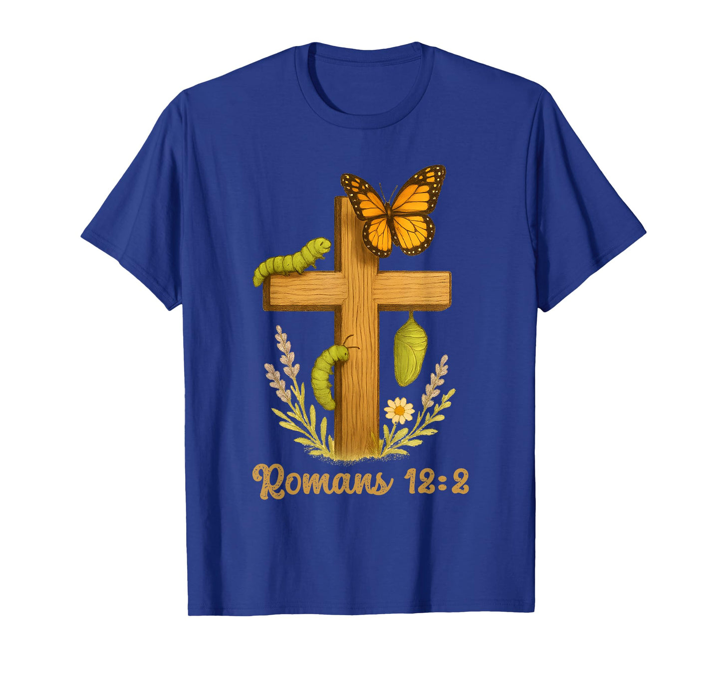 Christian Butterfly Cross Romans 12 2 Bible Verse Entomology T-Shirt