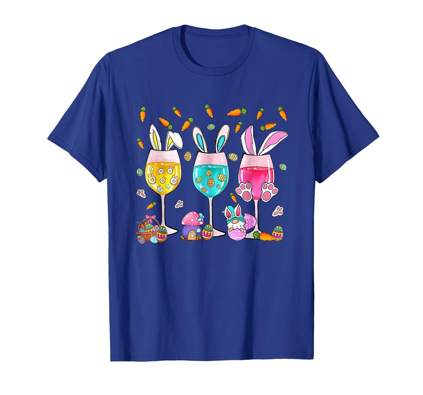 Funny Wine Glasses Bunny With Egg Basket Spring Easter Women T-Shirt
