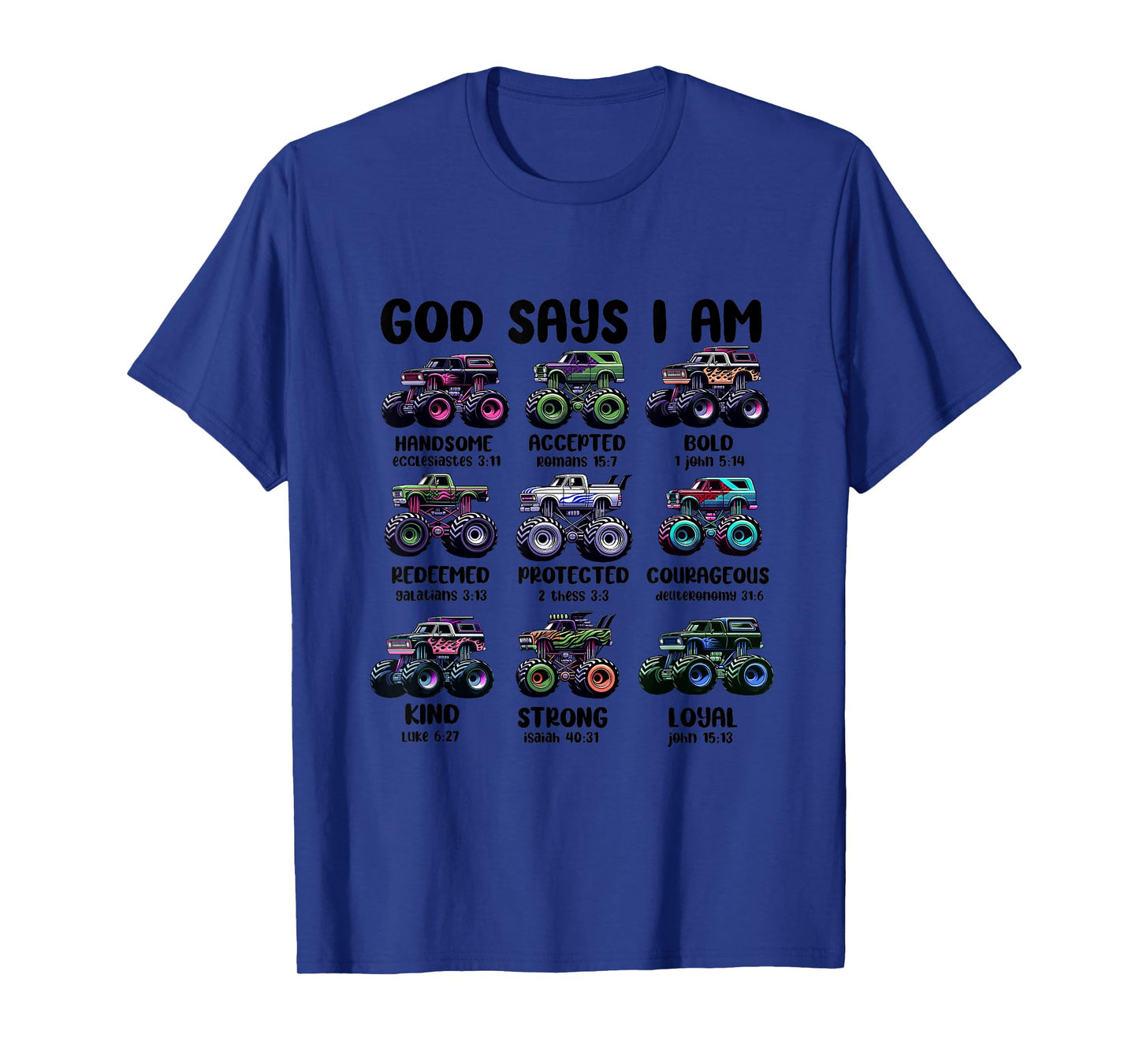 Funny God Says I Am Monster Truck Christian Bible Kids Boys T-Shirt