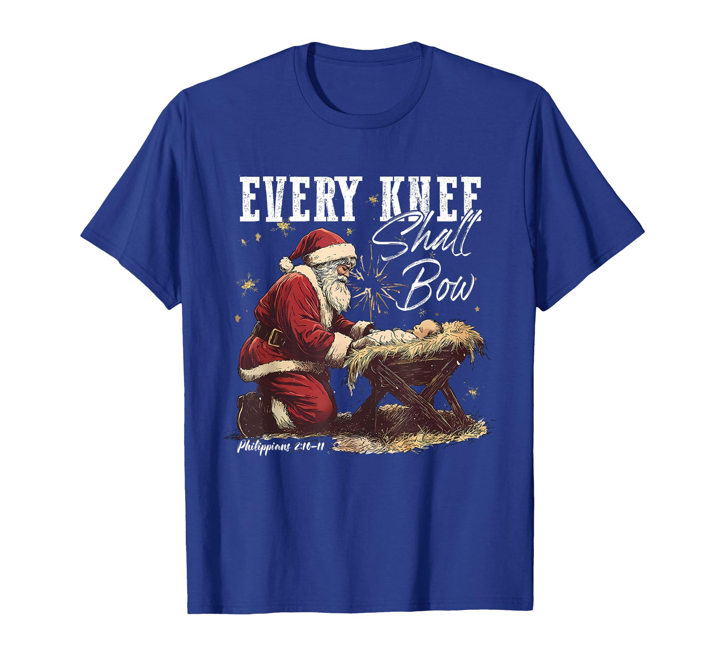 Retro Every Knee Shall Bow Santa Clause Religious Christmas T-Shirt