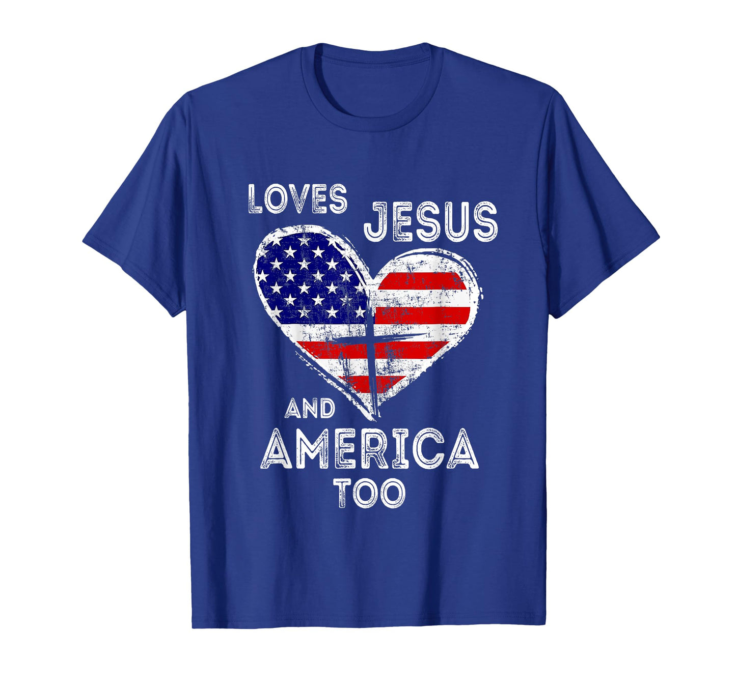 Retro Loves Jesus and America Too God Christian 4th of July T-Shirt