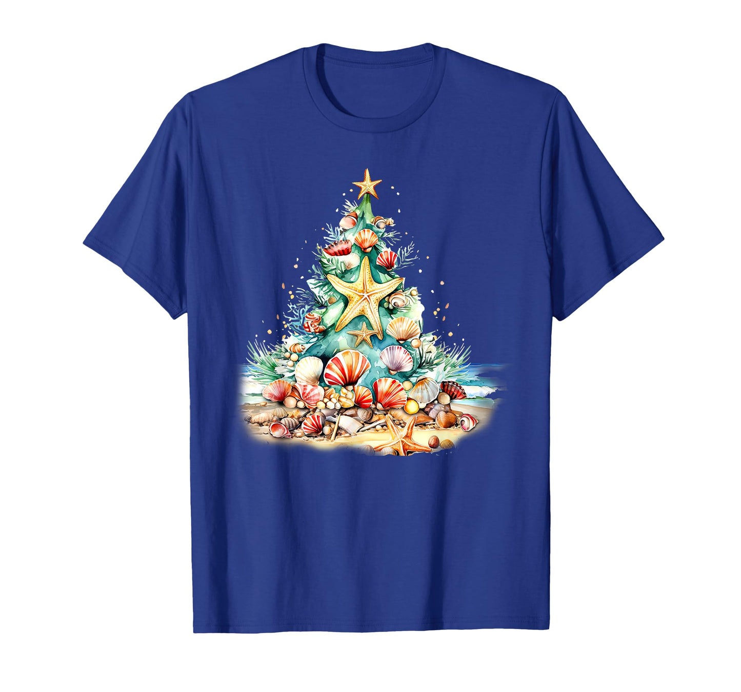 SeaShells Christmas Tree Ocean Water Starfish Beach Xmas T-Shirt