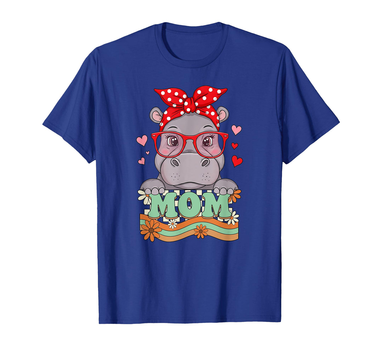 Retro 70s Flower Hippo Mom Mama Grandma Mother's Day Womens T-Shirt