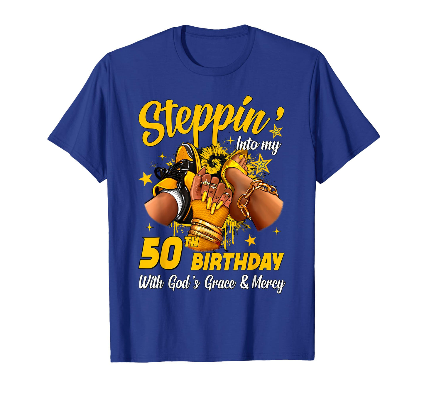 Stepping Into My 50th Birthday Black Woman Sneaker Heel T-Shirt