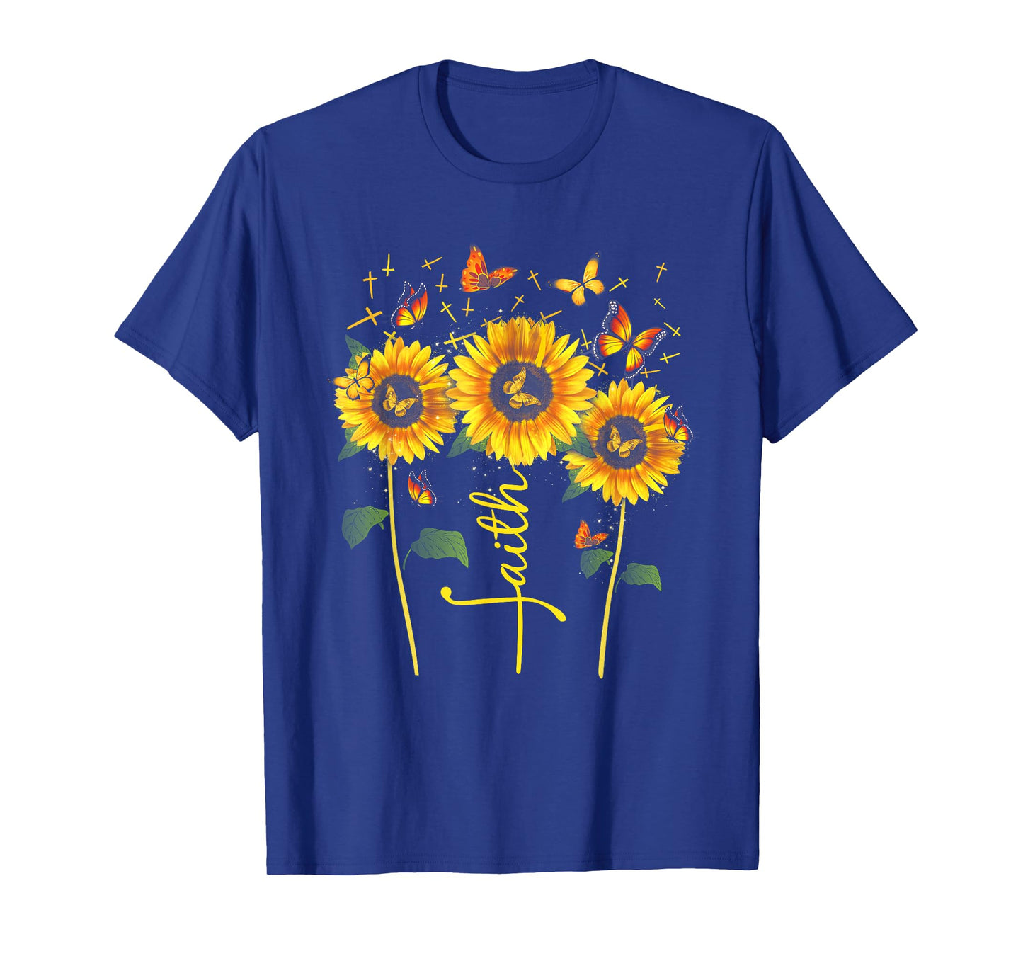 Vintage Faith Cross Sunflower Butterflies Flowers Christians T-Shirt