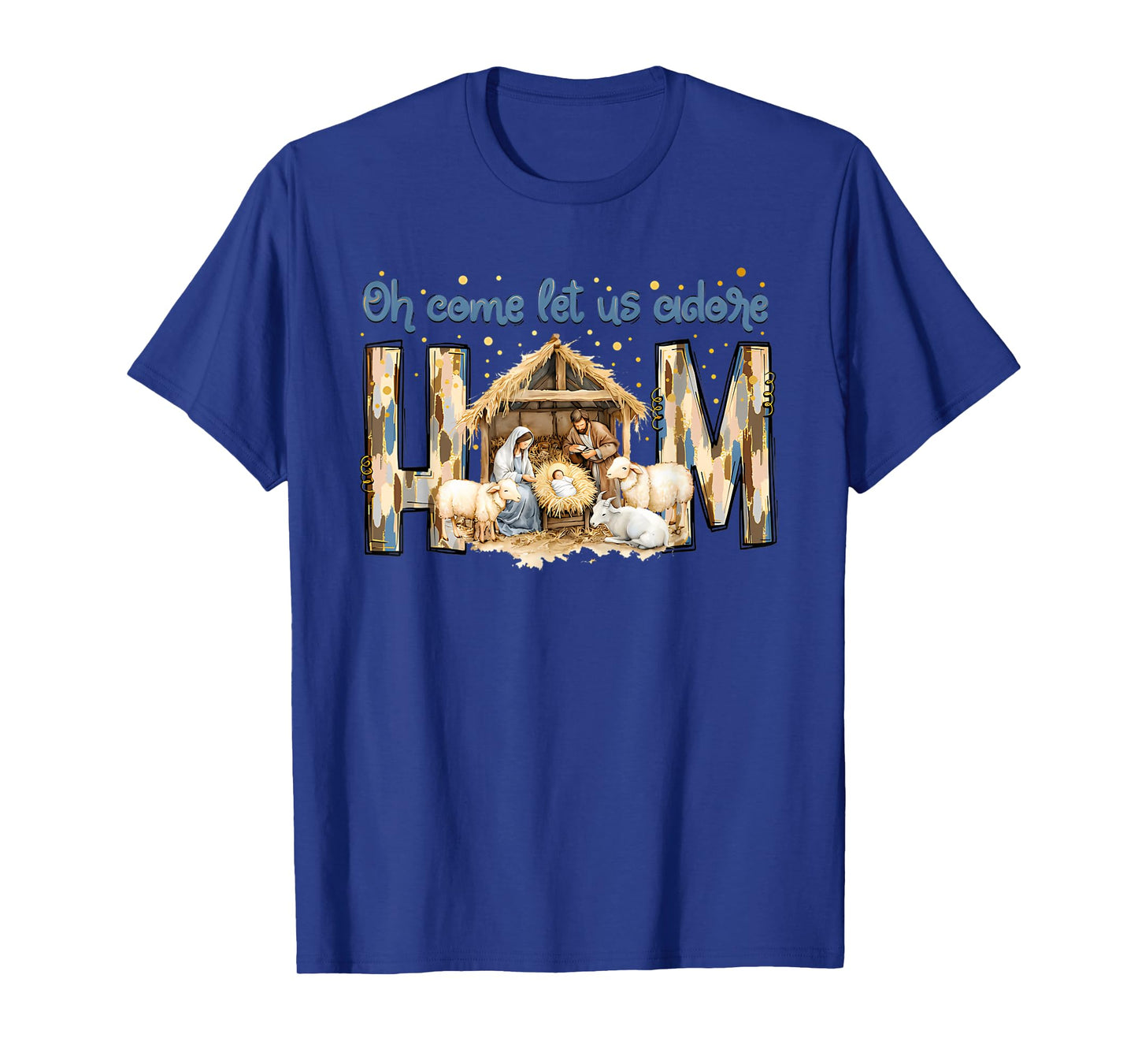 Oh Come Let Us Adore Him Vintage Jesus Christmas T-Shirt - Unisex-Adults, Unisex-Kids - Black - Small - Short Sleeve - Christmas-Themed Jesus T-Shirt
