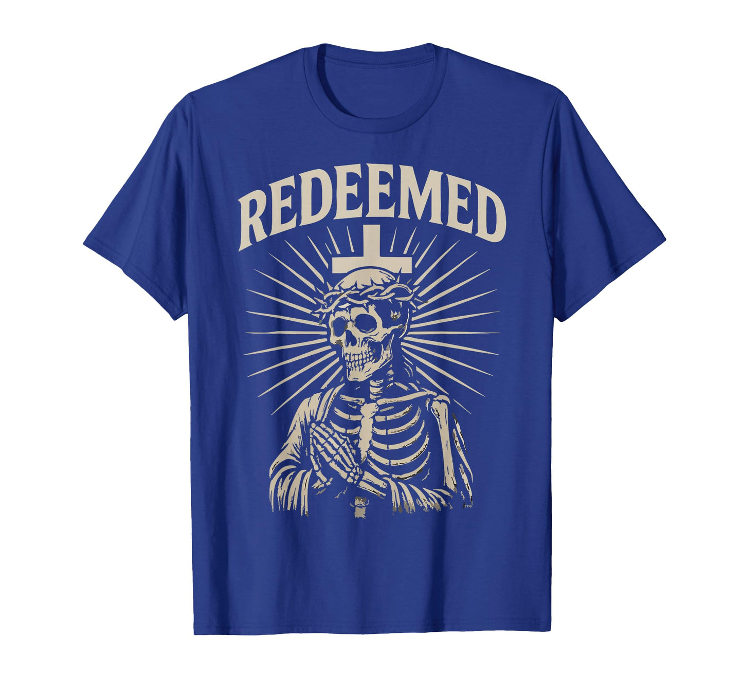 Redeemed Christian Skeleton Vintage Cross Crown of Thorns T-Shirt