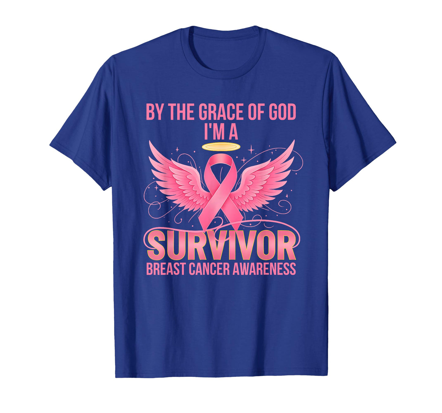 by The Grace of God Iβm a Survivor Breast Cancer Awareness T-Shirt
