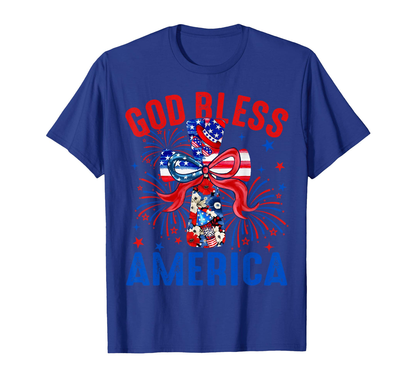 God Bless America Coquette Bow Cross 4th July Christian T-Shirt