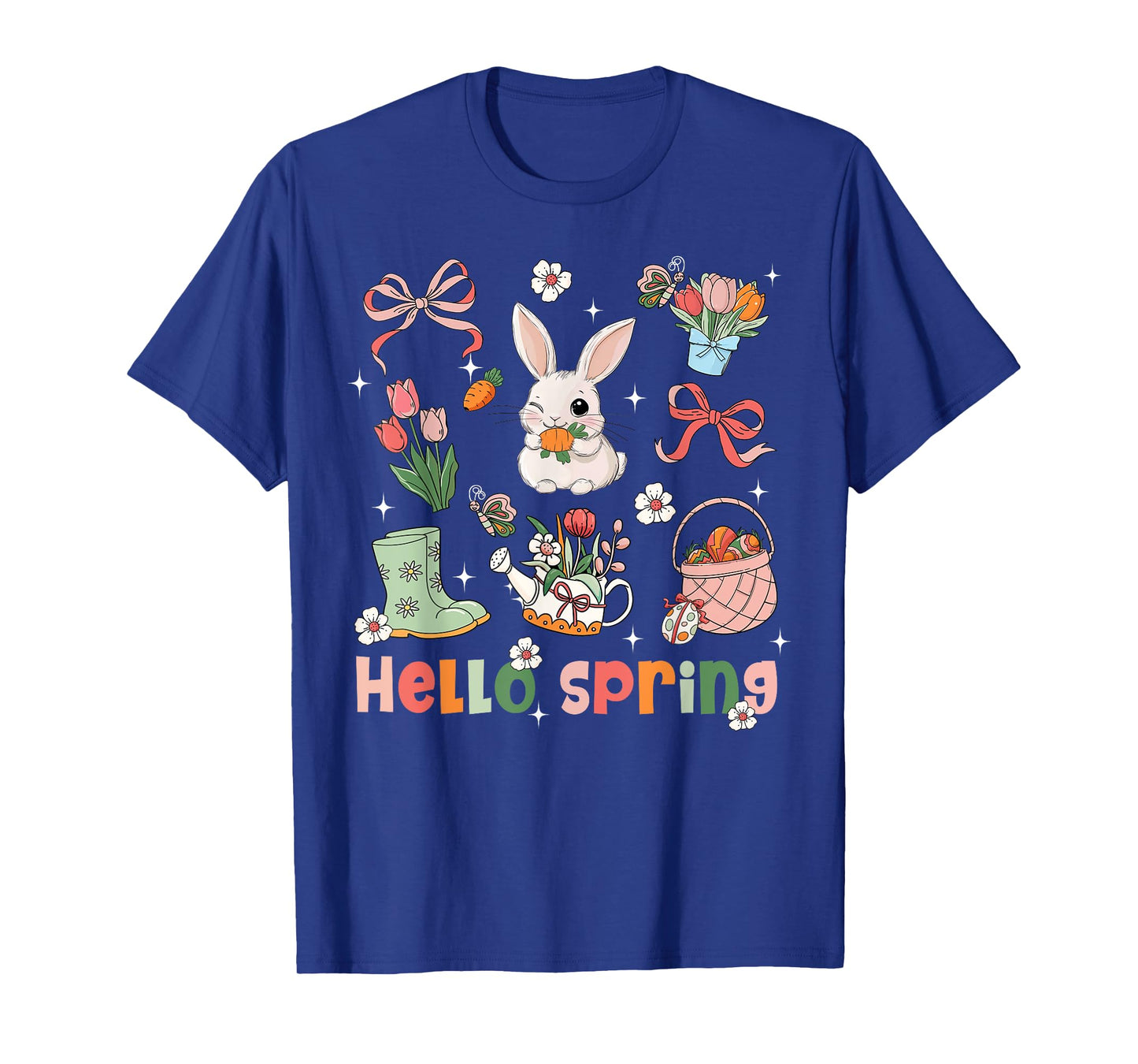 Hello Spring Bunny Rabbit Coquette Bow Easter Day Egg Hunt T-Shirt