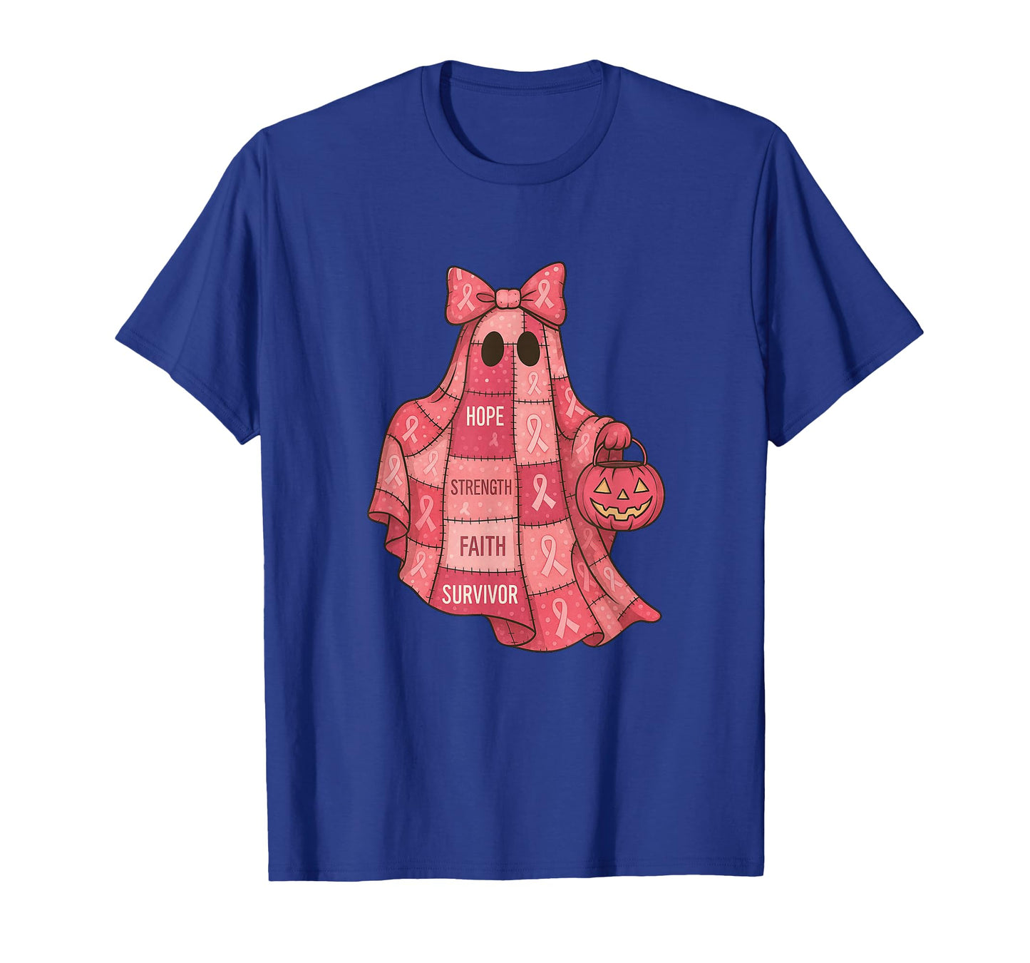 Breast Cancer Awareness Ghost, Pink Ribbon Patchwork Ghost T-Shirt