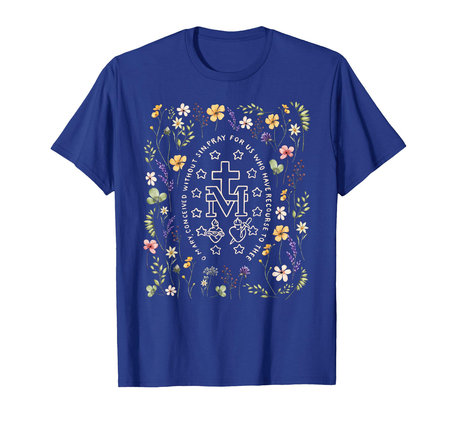 Miraculous Medal Floral Marian Catholic Mary Christian T-Shirt