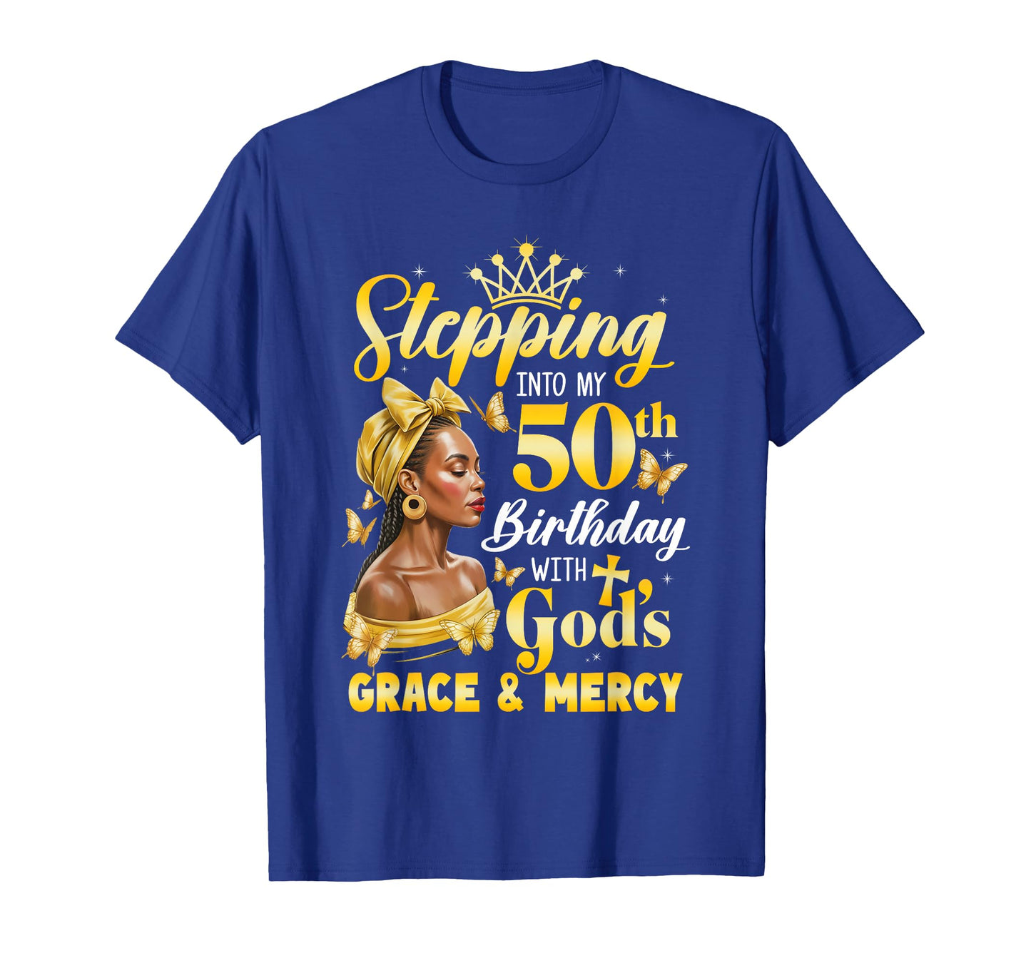 Stepping Into My 50Th Birthday Afro Woman Religious Birthday T-Shirt