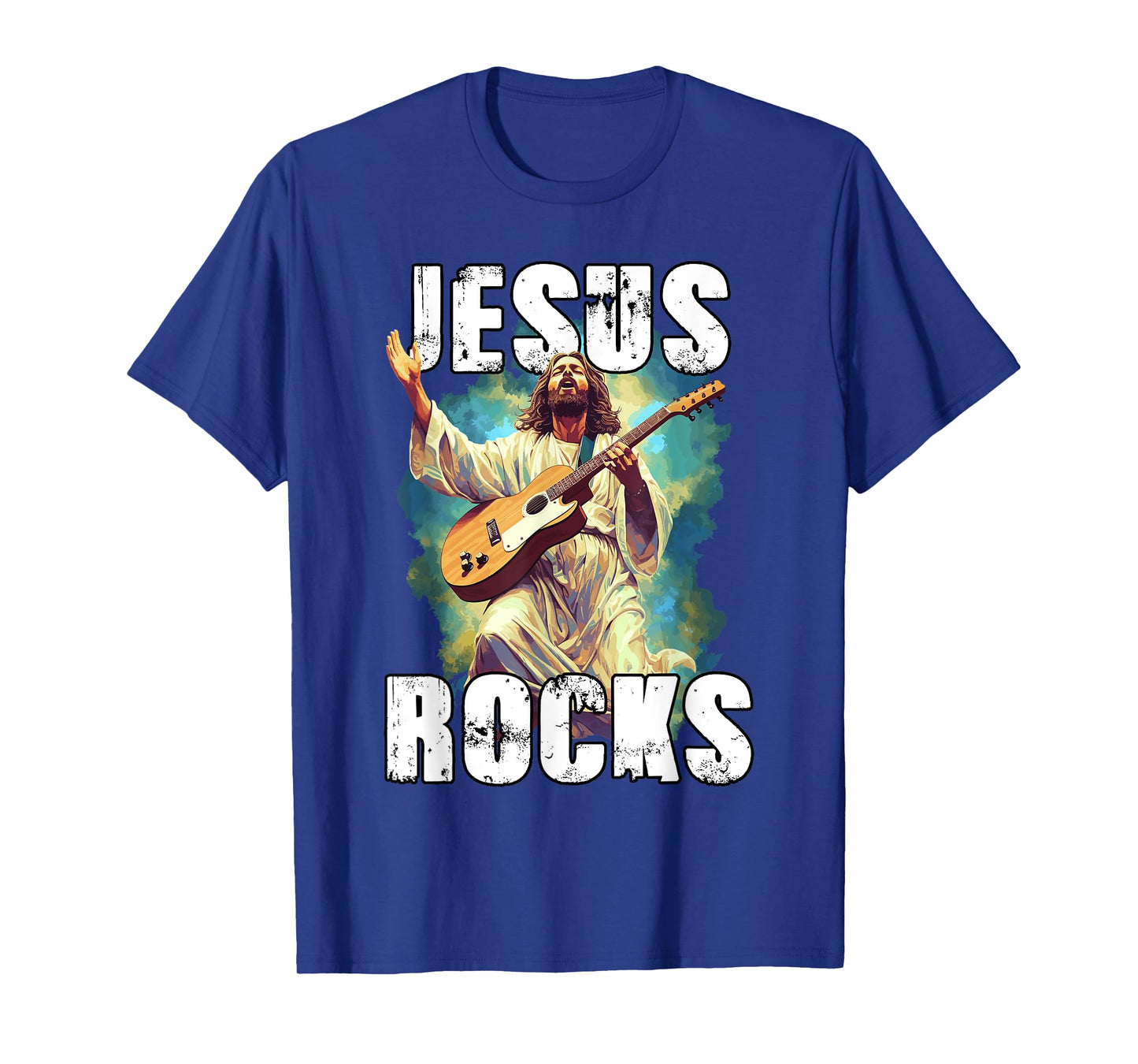 Jesus Rocks With Guitar - Funny Christian Rocks Church T-Shirt