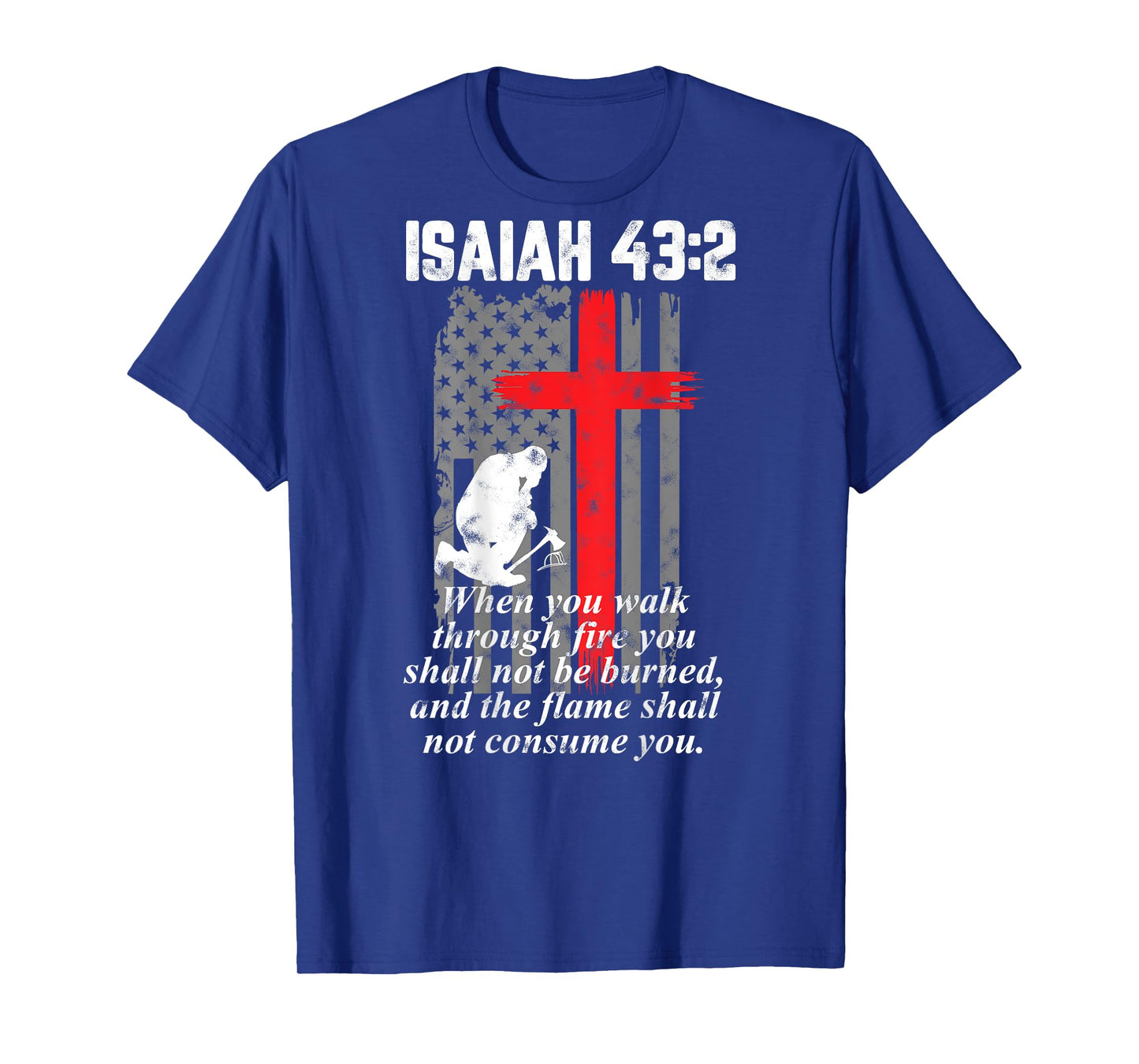 Thin Red Line Firefighter cross Bible Verse American Flag T-Shirt