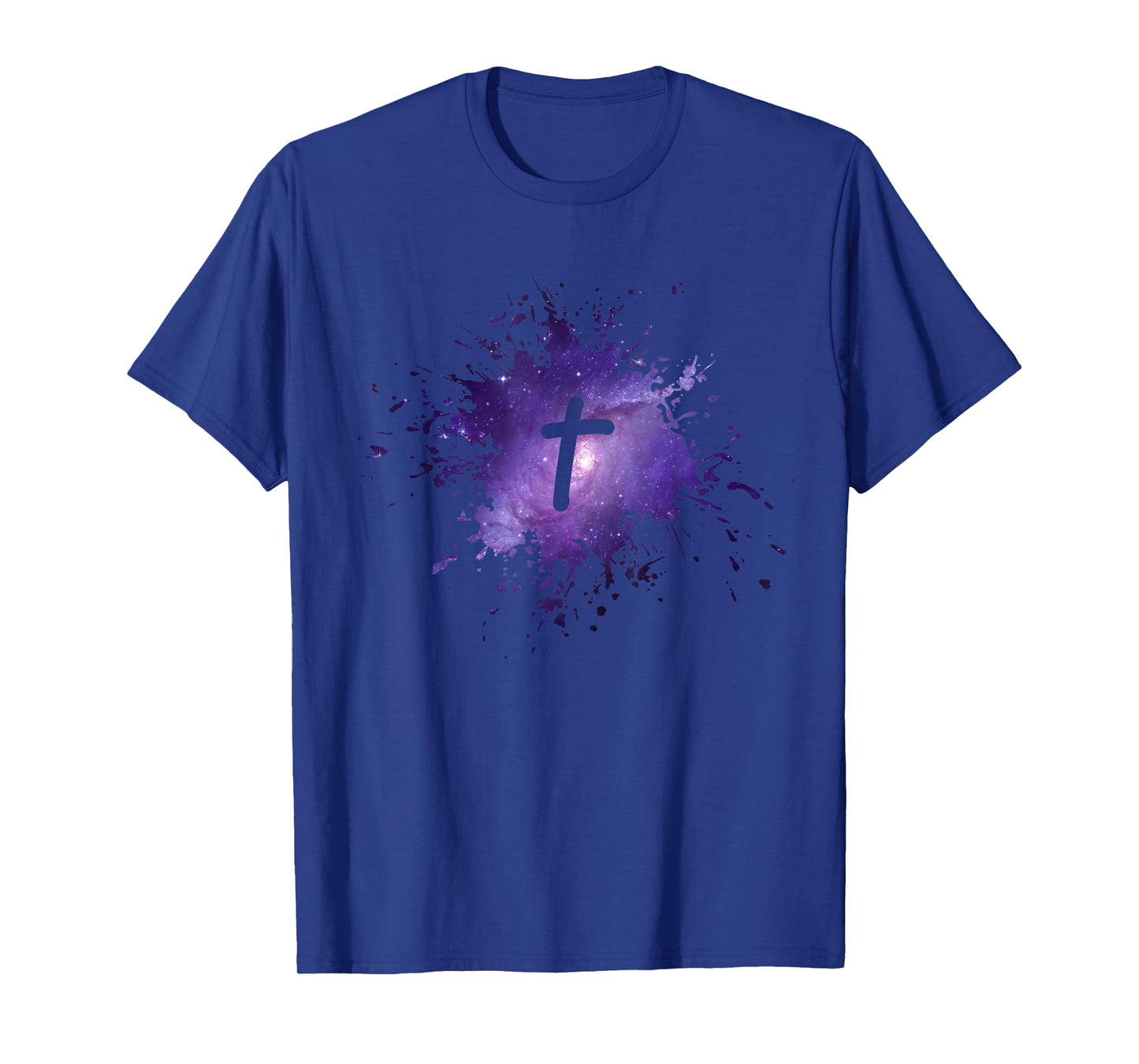Purple Galaxy Splatter Design with Cross Christian Men Women T-Shirt