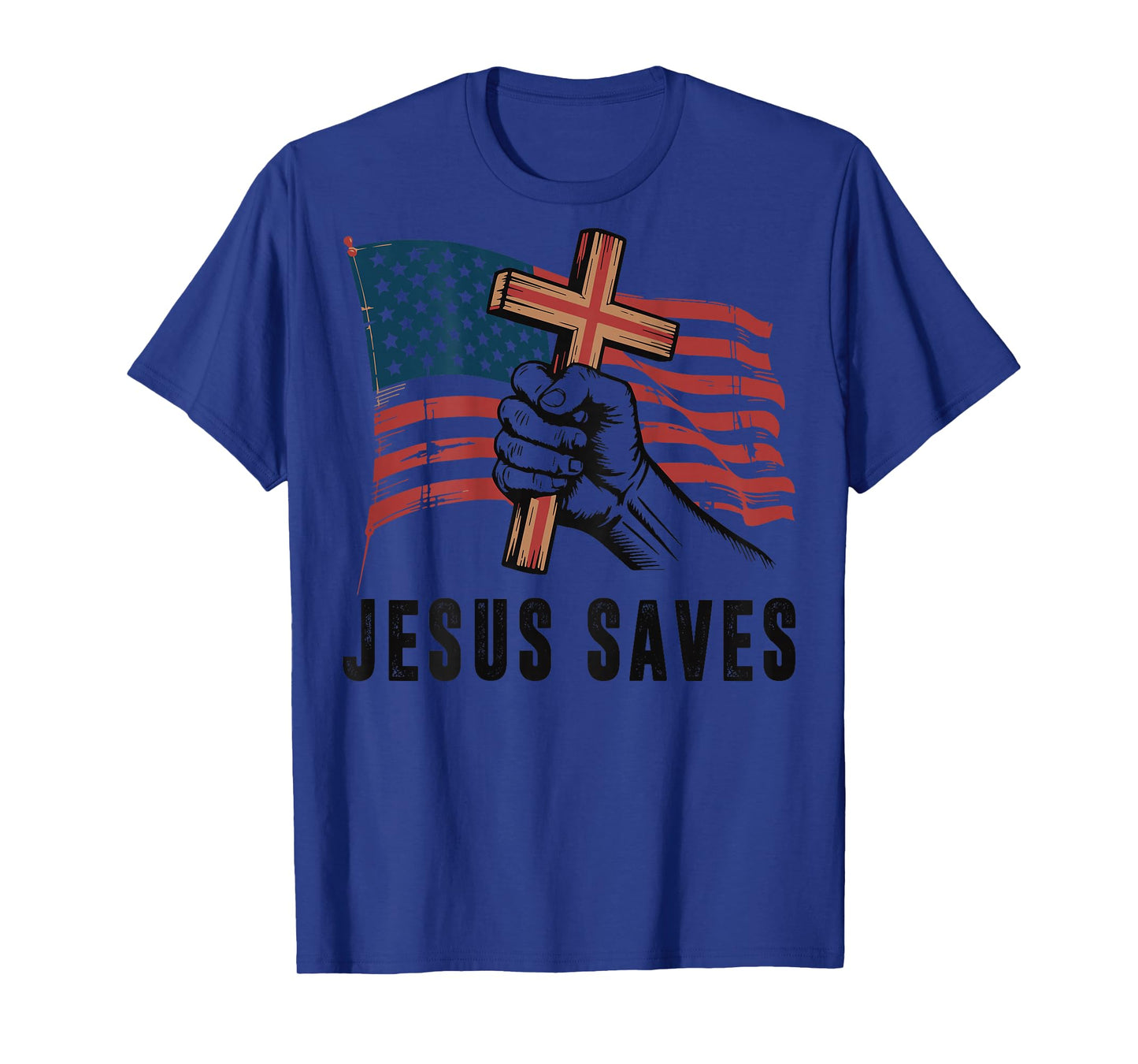 White Jesus Saves Christian Patriotic Cross American Flag T-Shirt