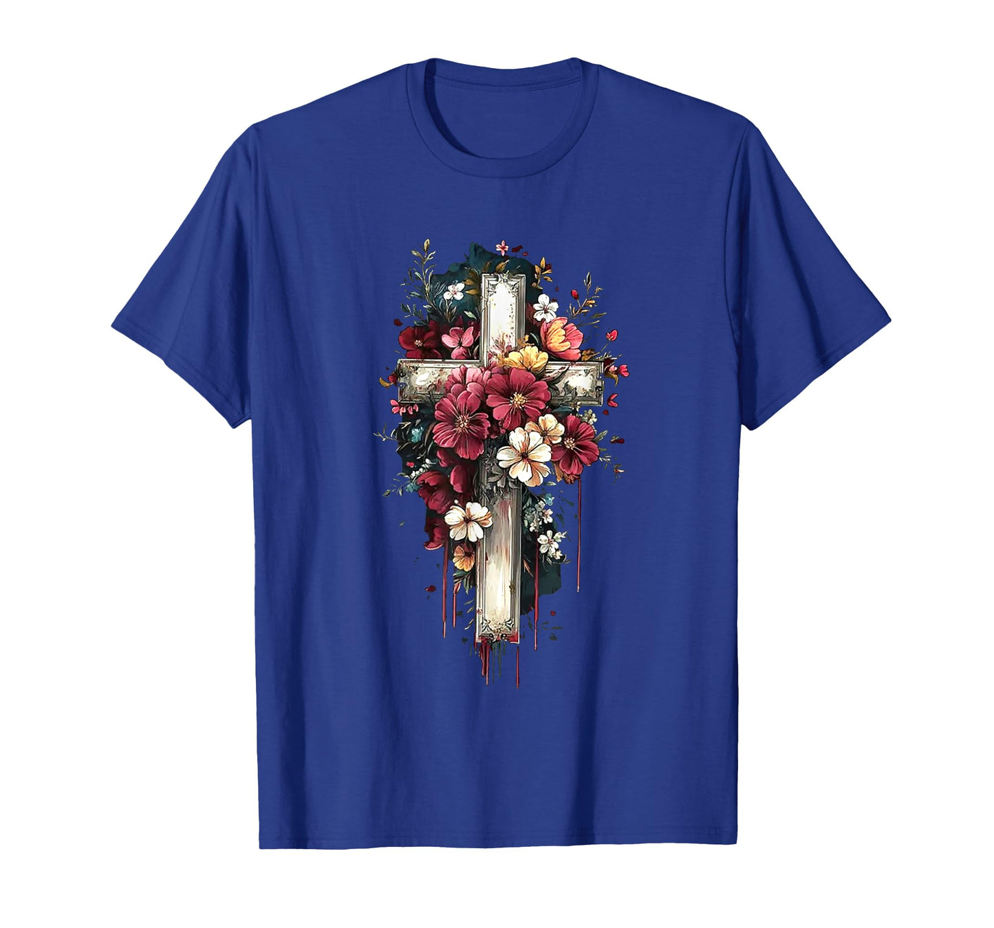 Retro Faith Floral Cross Flowers Blooming Cross Christian T-Shirt