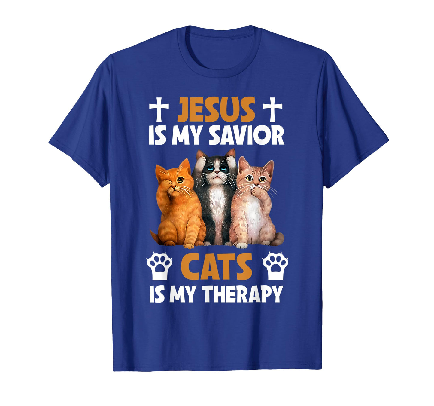 Jesus is My Savior Cats are My Therapy Christian Funny Cat T-Shirt