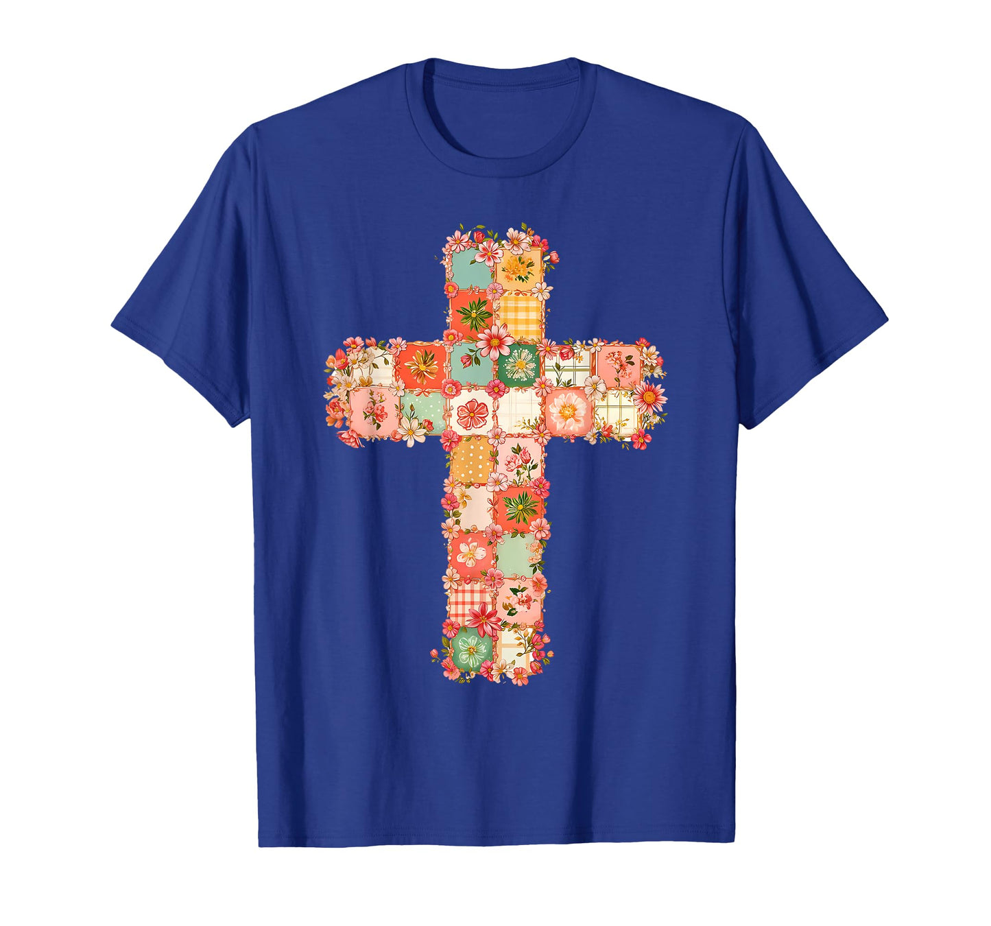 Vintage Christian Cross Floral Patchwork Religious Jesus T-Shirt
