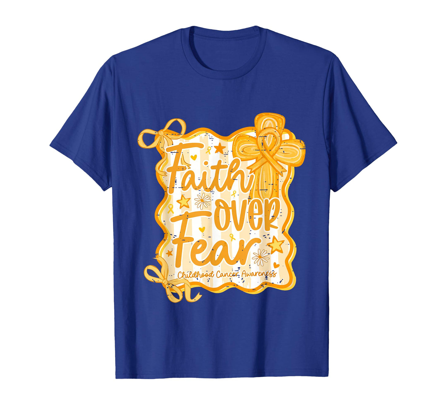 Retro Faith Over Fear Childhood Cancer Awareness Gold Ribbon T-Shirt