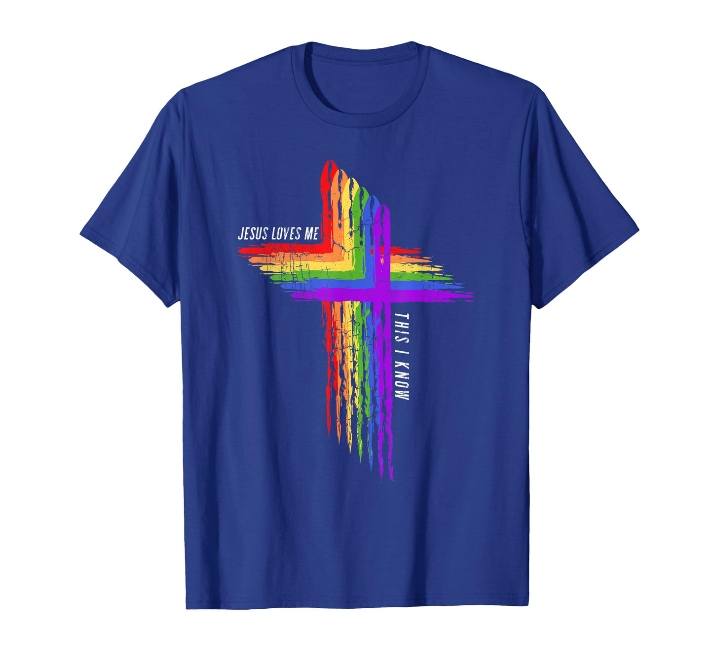 Vintage Retro Cross Jesus Loves Me LGBT Rainbow Christian T-Shirt