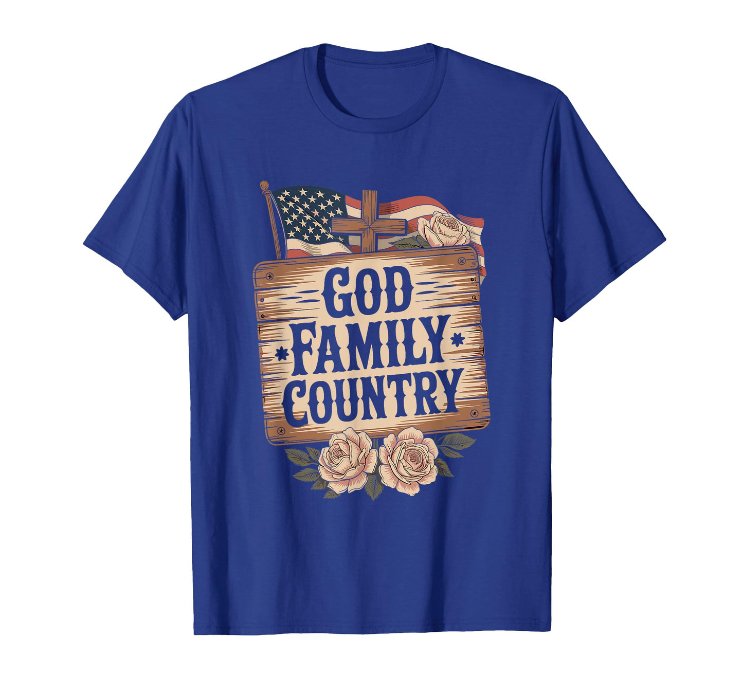 God Family Country Freedom - Patriotic Christian US Flag T-Shirt