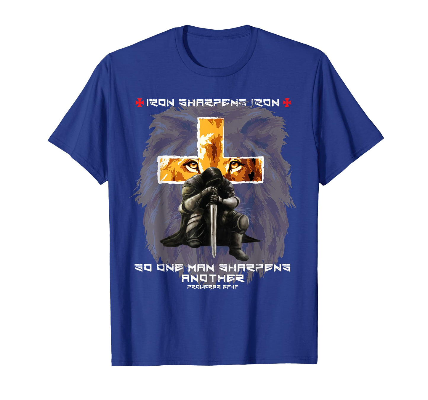Iron Sharpens Iron Christian Scripture Crosses Lion Graphic T-Shirt