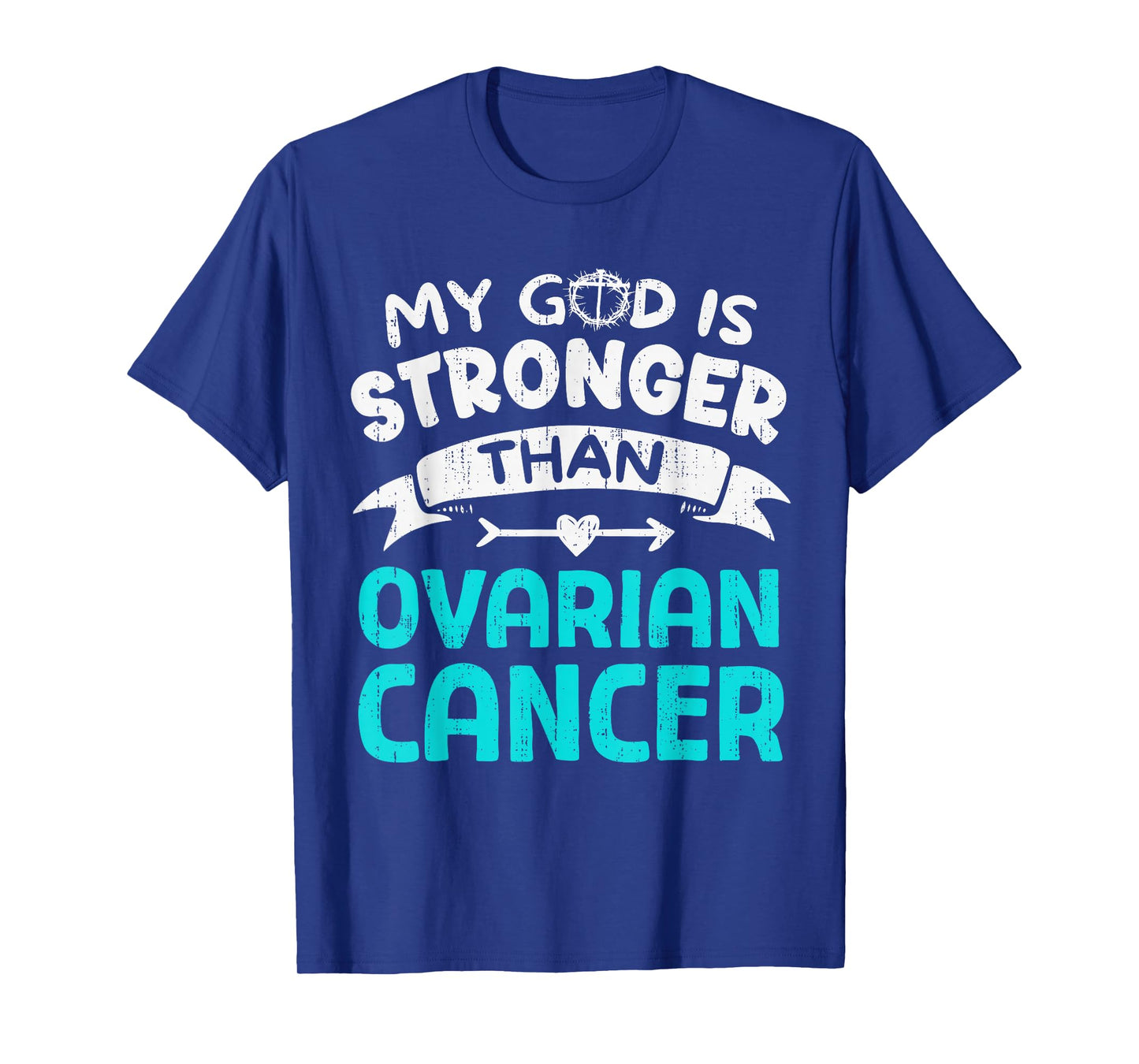 God Stronger Ovarian Cancer Awareness Christian Ribbon Teal T-Shirt