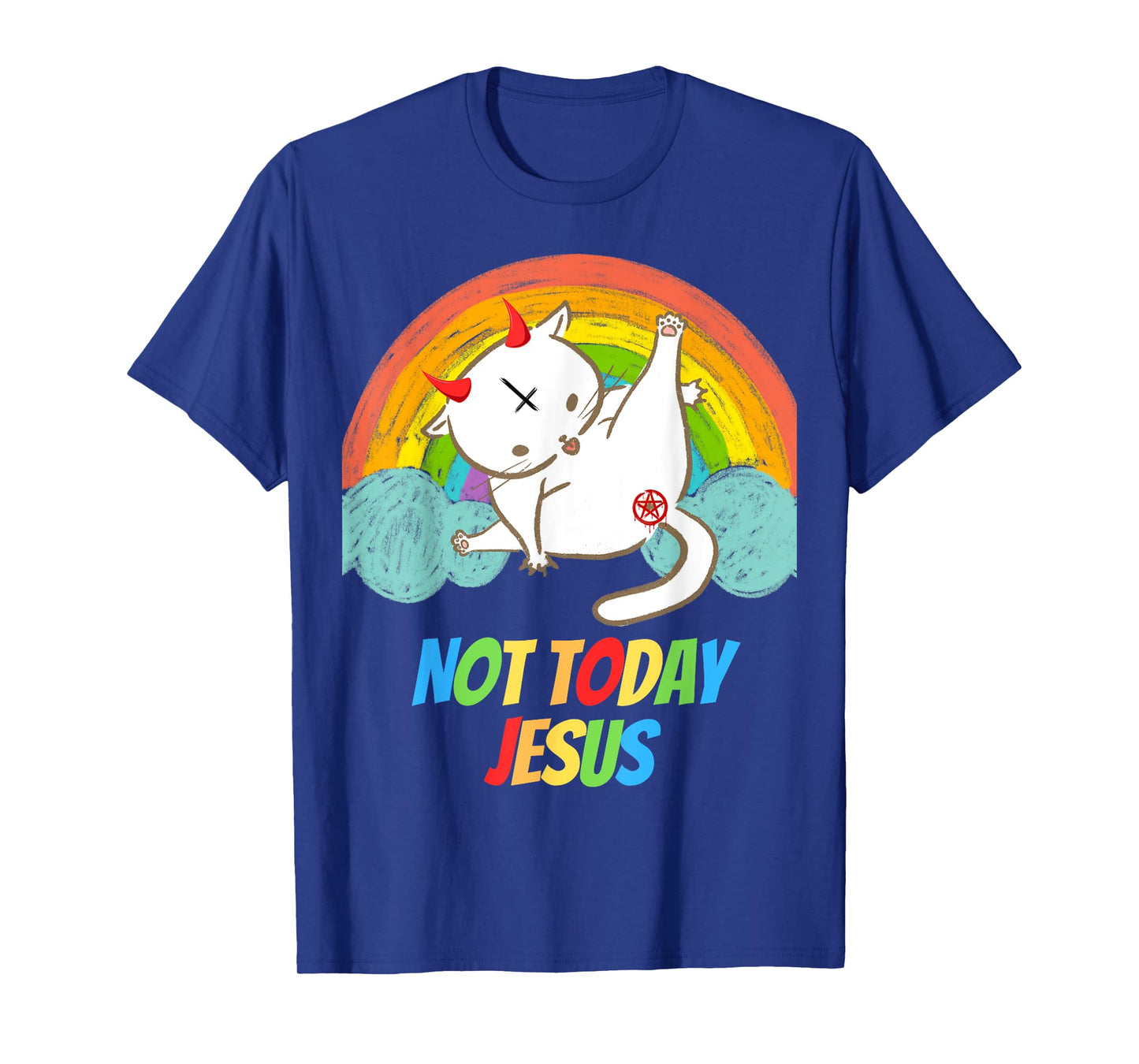 Lucifer Cat Pentagram Goat Satanist Atheist Symbol Today Not Jesus Devil Worship Funny Satanic Hail Satan Black T-Shirt