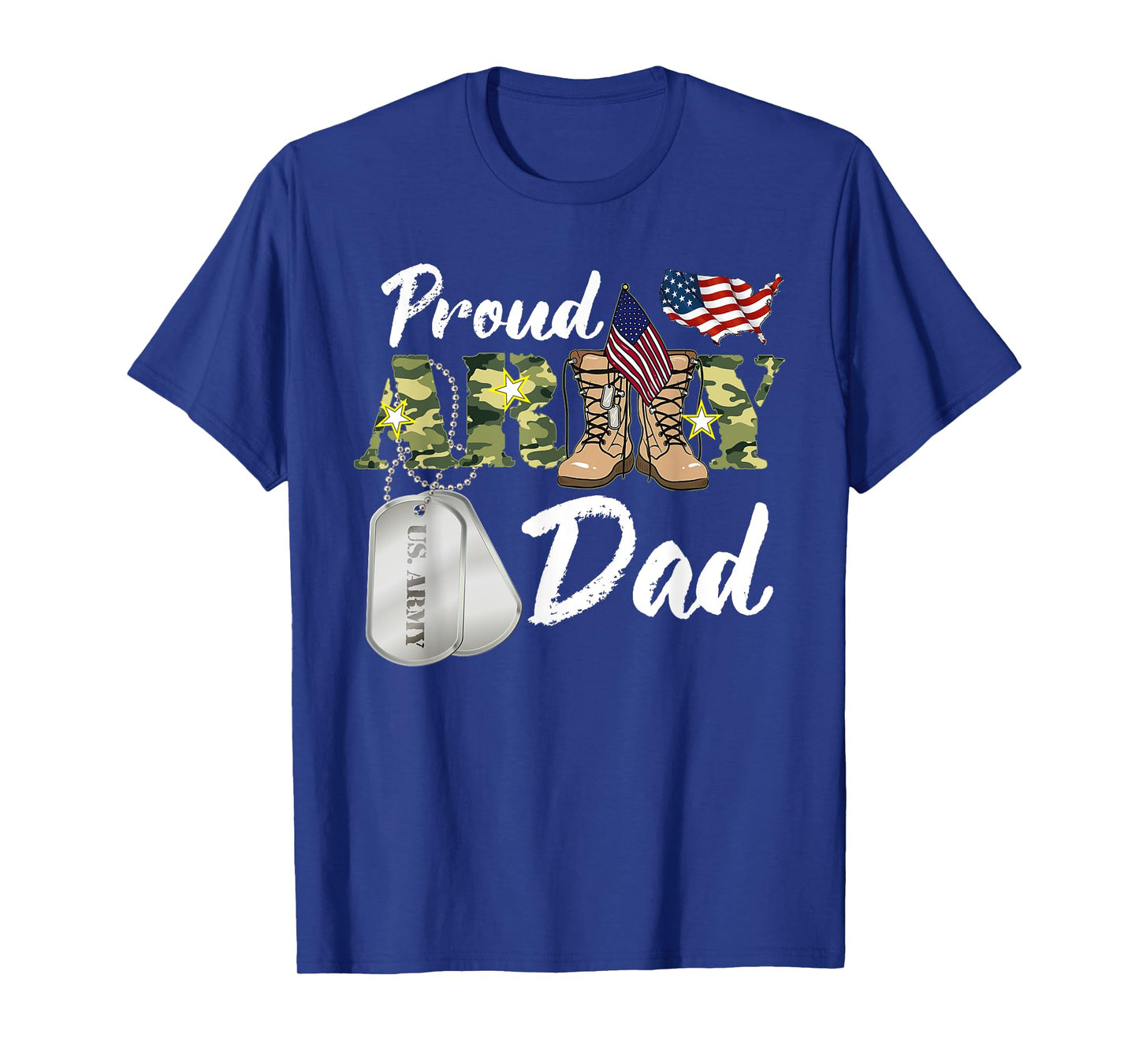 Proud Army Dad Military Dad with Dog Tag US Flag T-Shirt for Men Women Kids