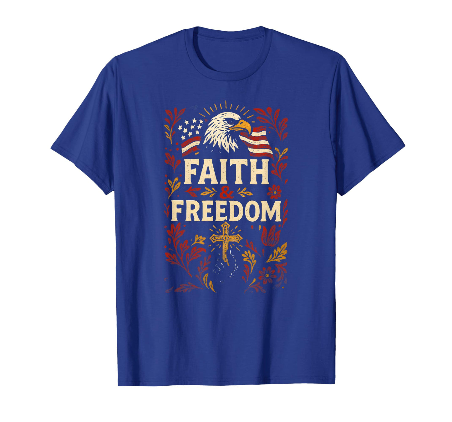 Patriotic Cross Faith Freedom Vintage Mens Christian T-Shirt