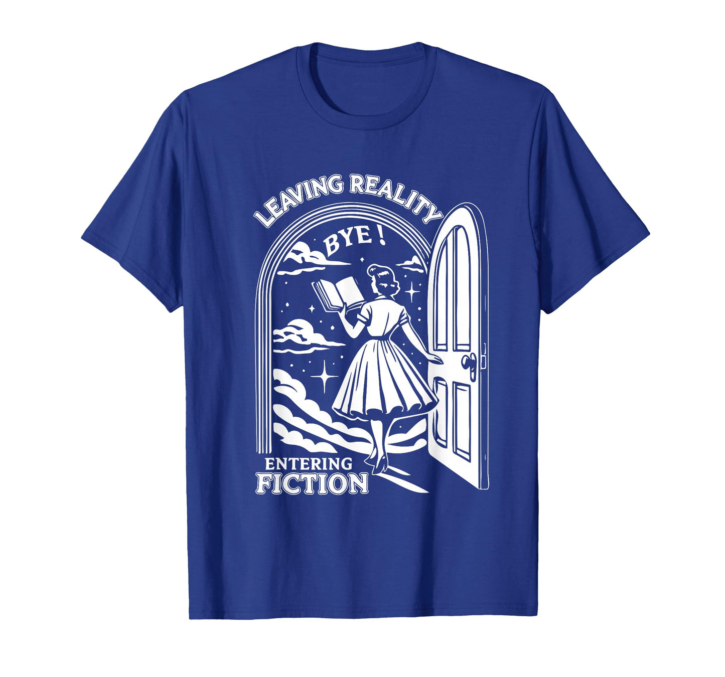 Retro Trendy Bookish Book Lover Reading Quotes Leaving Reality Entering Fiction Funny T-Shirt, Unisex-Adults, Black, Small, Short Sleeve, T-Shirt