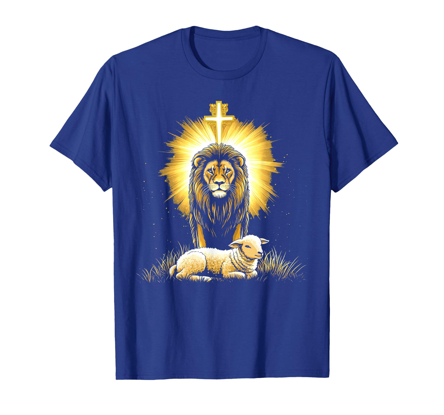 Vintage Lion And Lamb Cross Jesus Religious Faith Christian T-Shirt