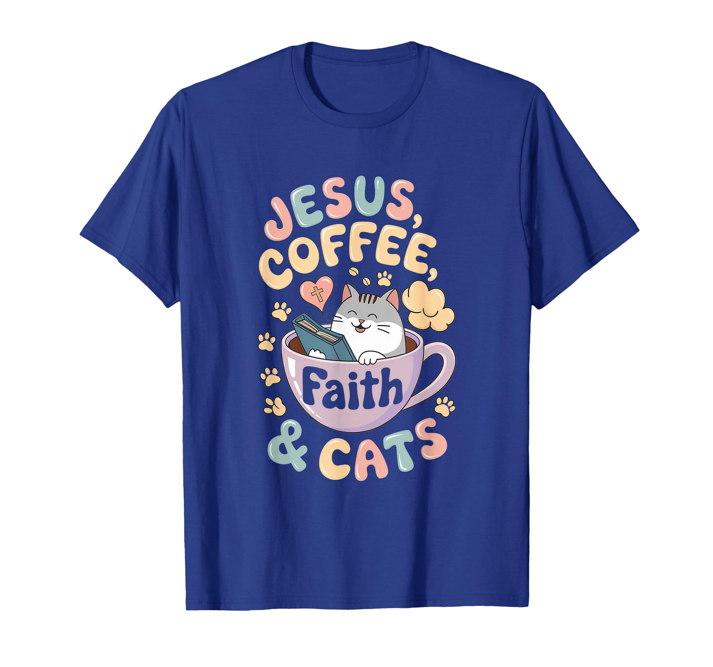 Jesus Coffee Cats Funny Cute Design Jesus Lovers Christian T-Shirt