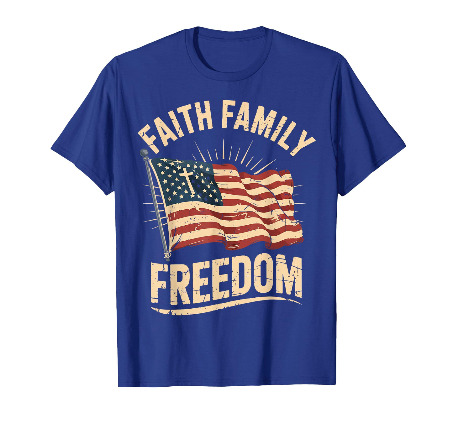 Patriotic Faith Family Freedom 4th July Men Women USA Flag T-Shirt