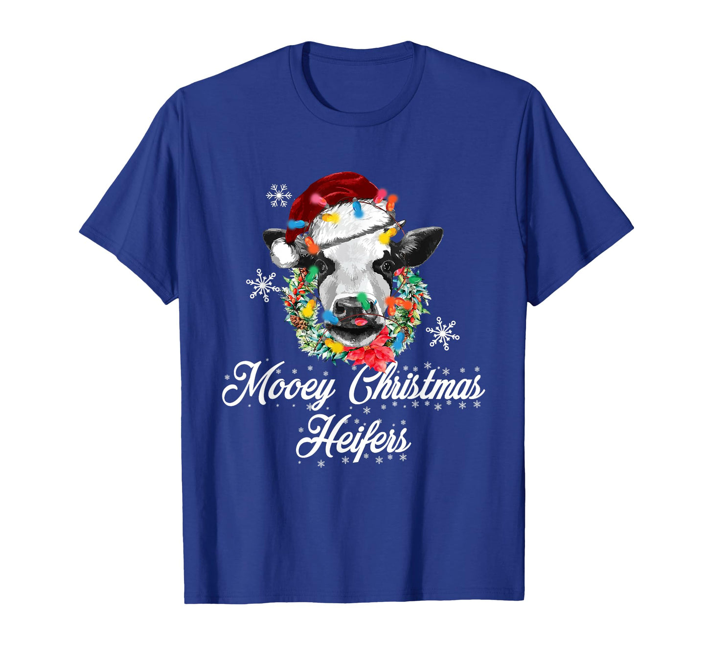 Mooey Christmas Heifers Santa Cow Christmas Lights Funny T-Shirt