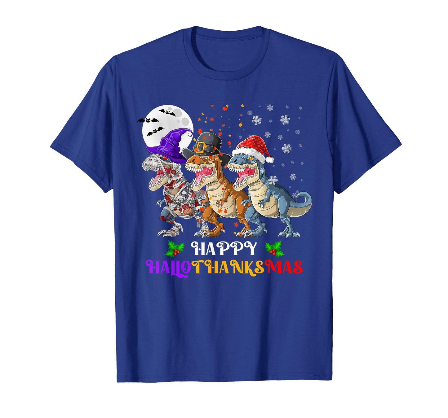 Happy Hallothanksmas Dinosaur Halloween Thanksgiving Xmas T-Shirt