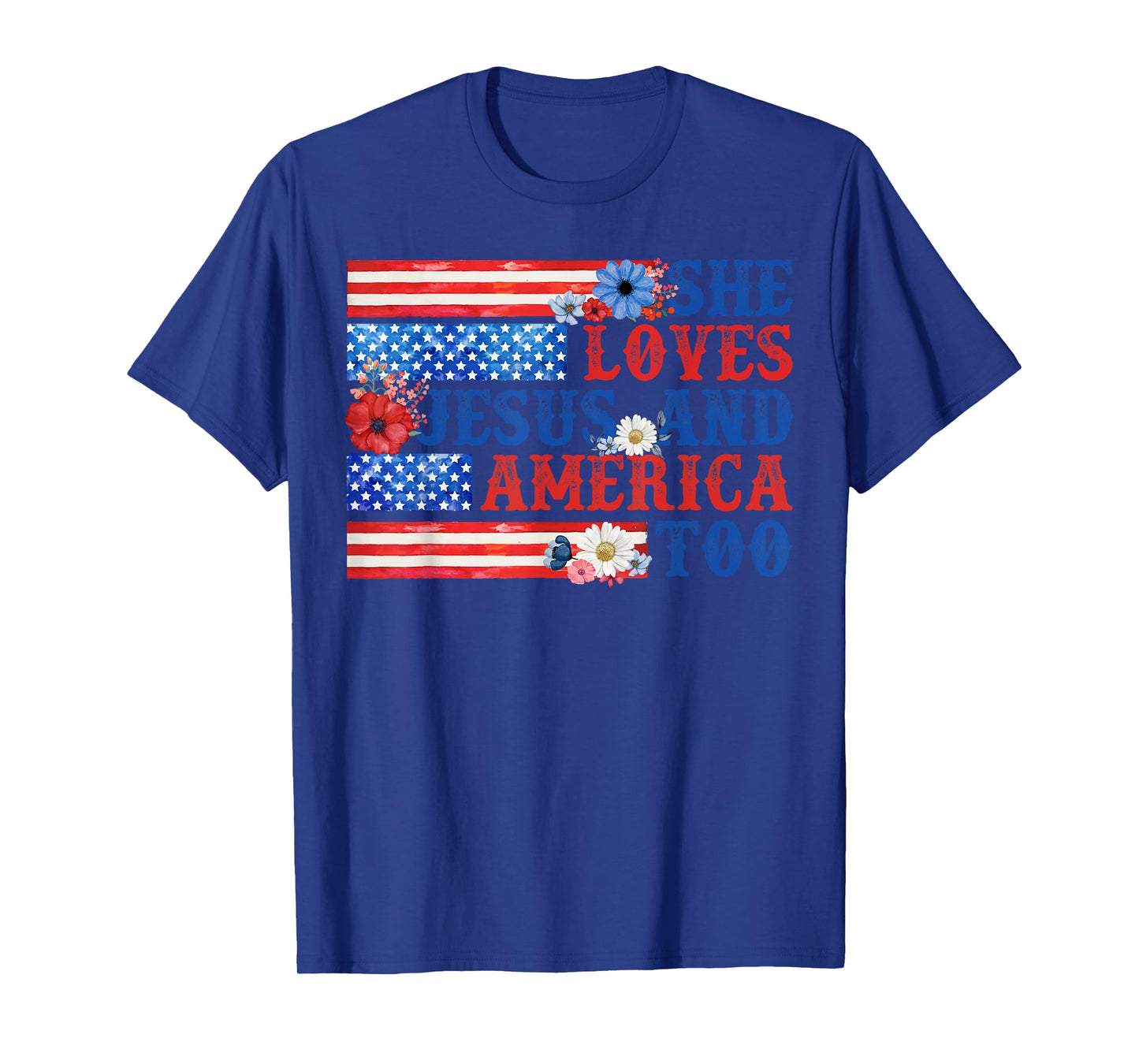 She Loves Jesus and America Too Christian USA Flag Floral T-Shirt