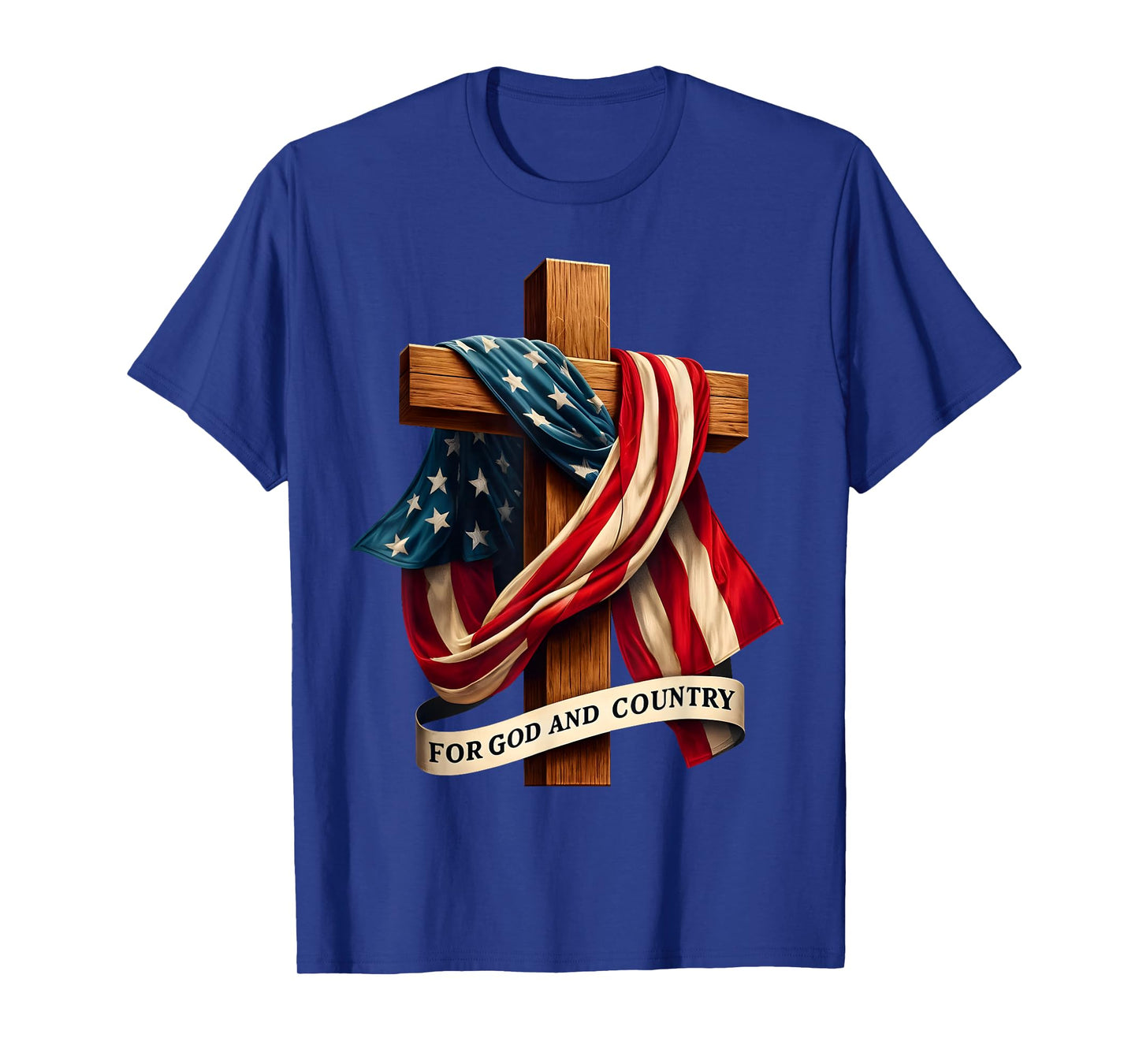 For God and Country Cross Christian Patriotic Jesus Lovers T-Shirt, Small, Black