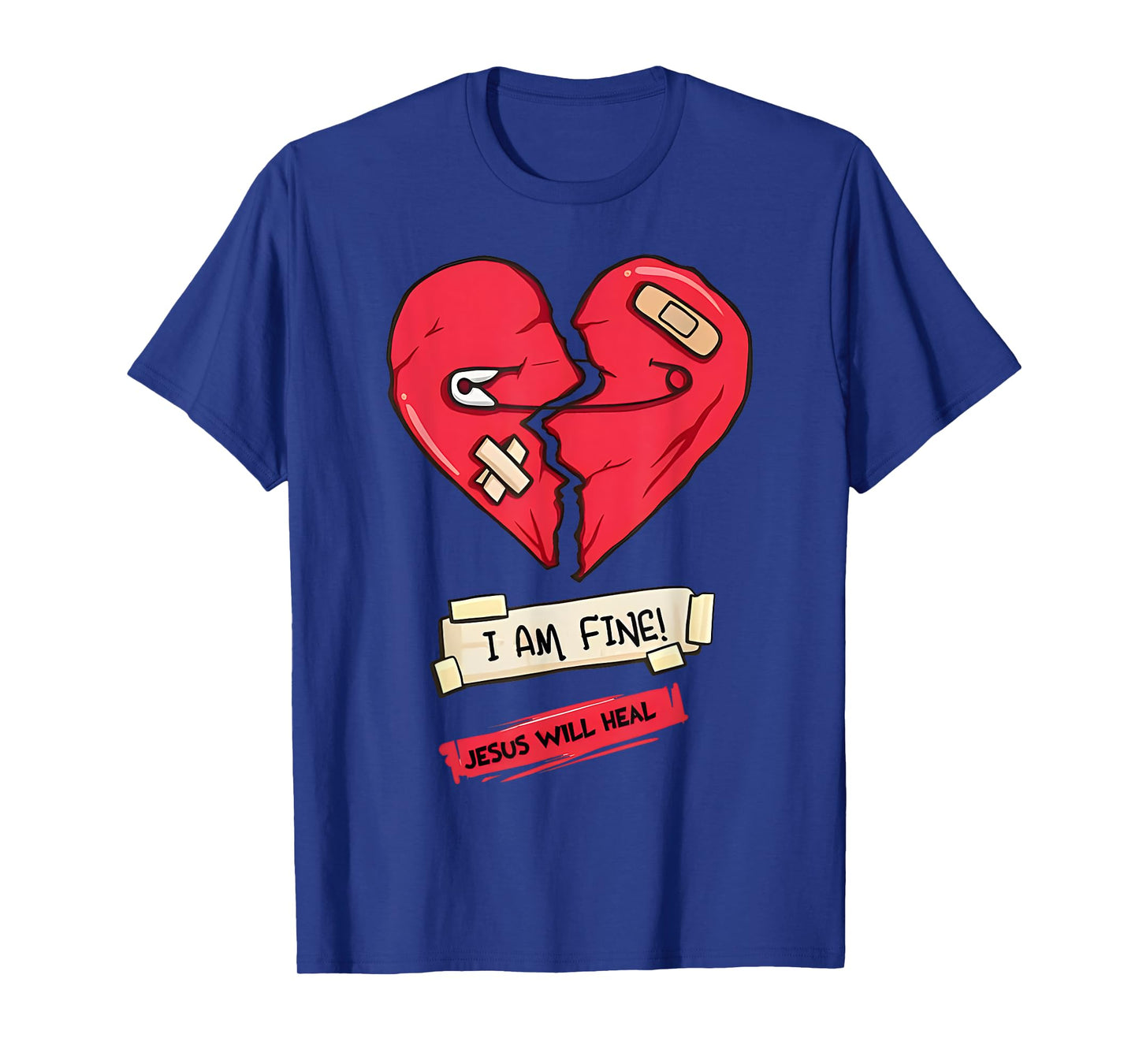 i am fine jesus will heal safety pin broken heart bandaids T-Shirt