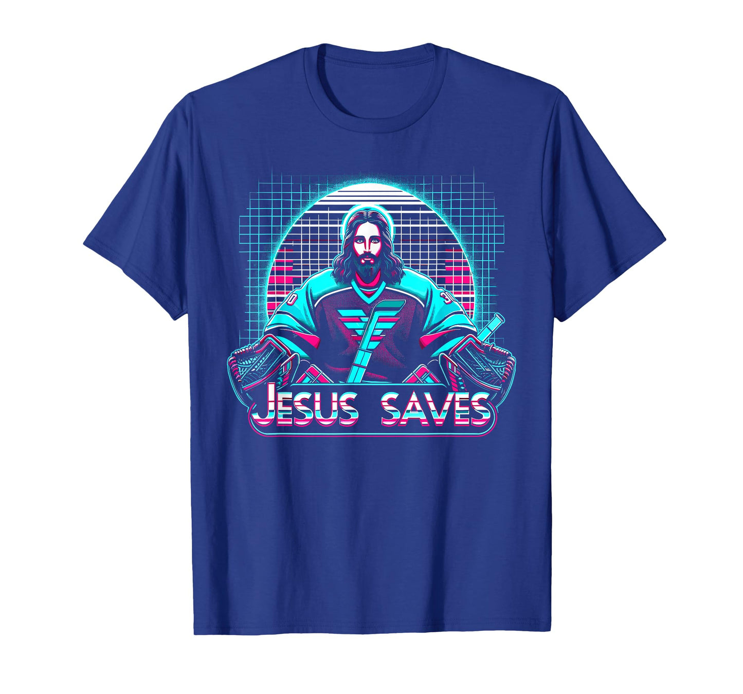 Vaporwave Jesus Saves Ice Hockey Goalie T-Shirt