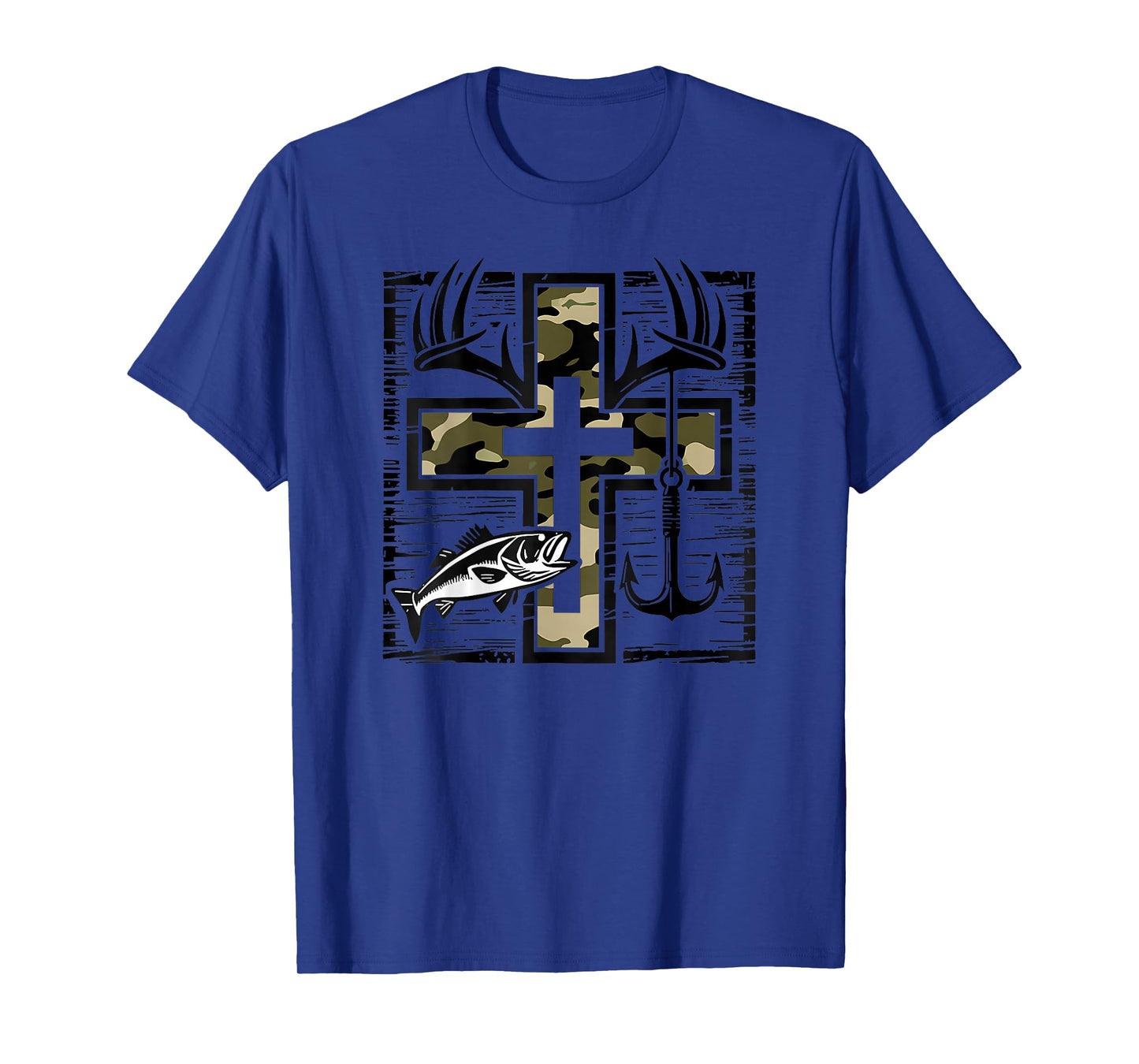 Hunting Fishing Cross Camo Faith Christian Fisherman Hunter T-Shirt