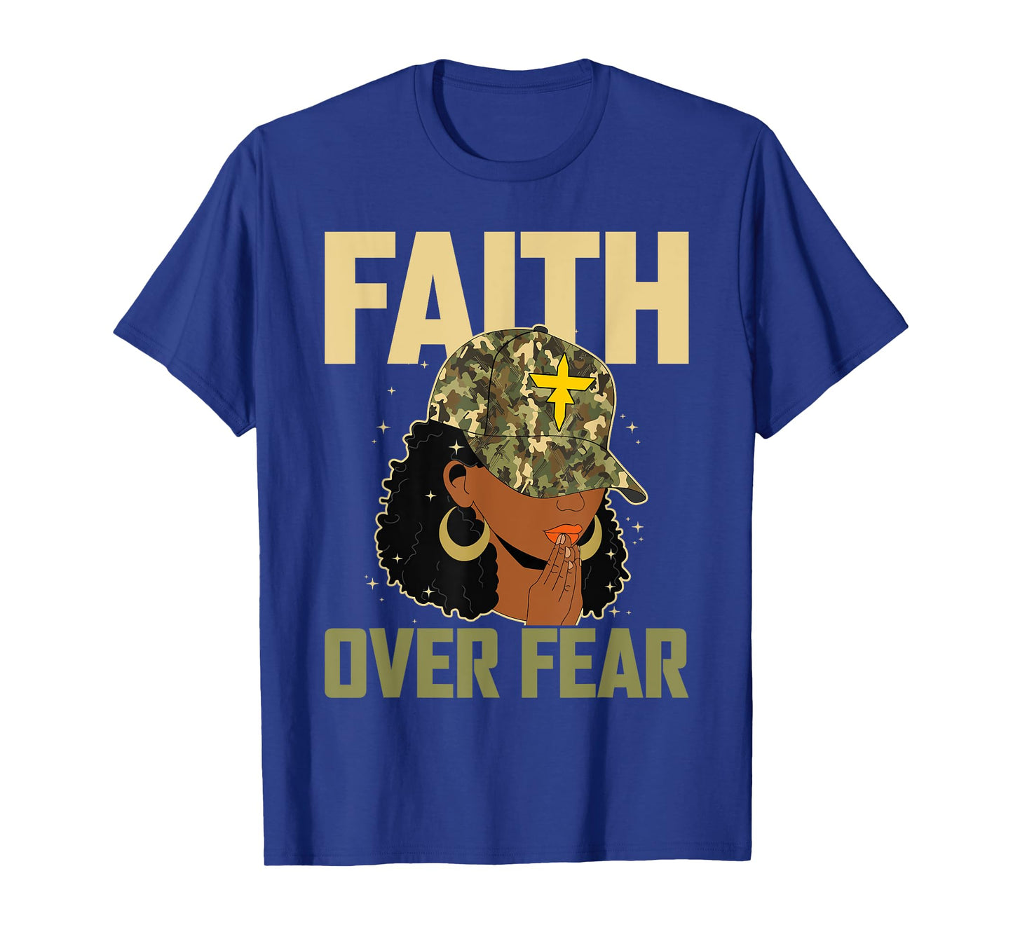 Faith Over Fear Christian Camo African American Afro Women T-Shirt