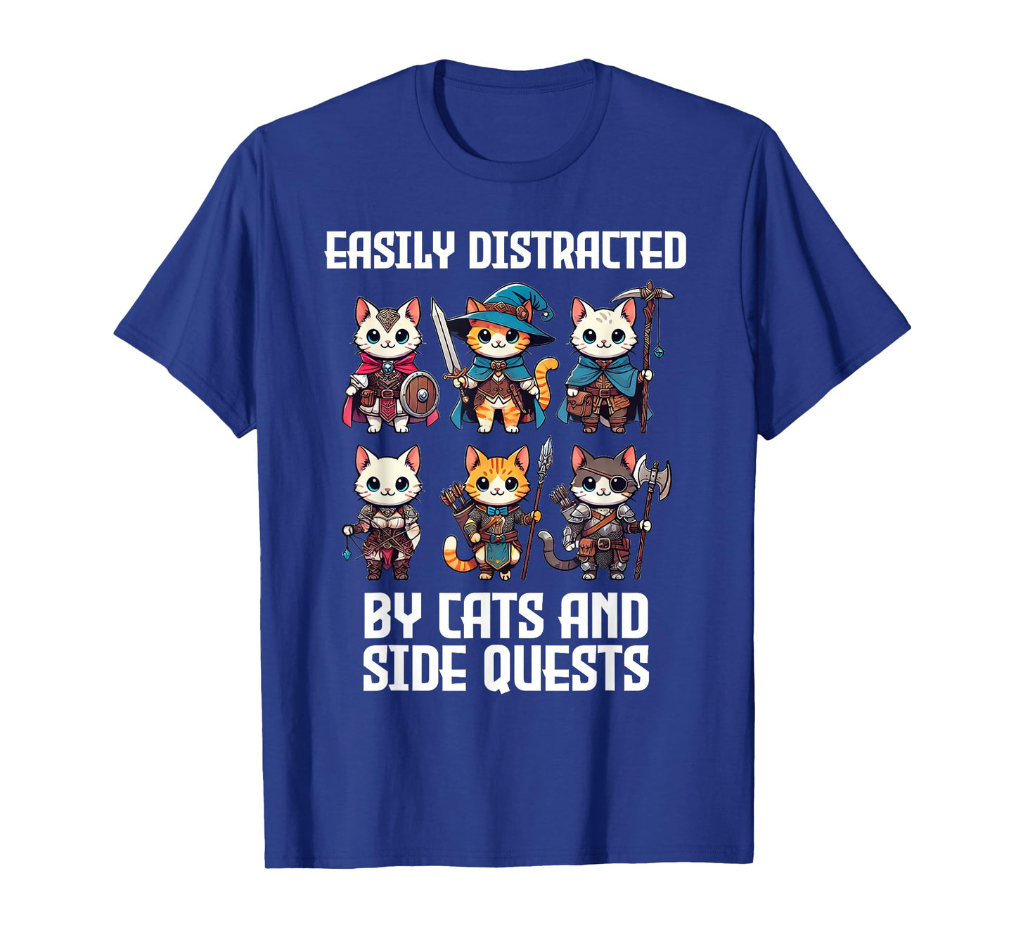 Easily Distracted By Cats And Side Quests Funny Gamer T-Shirt